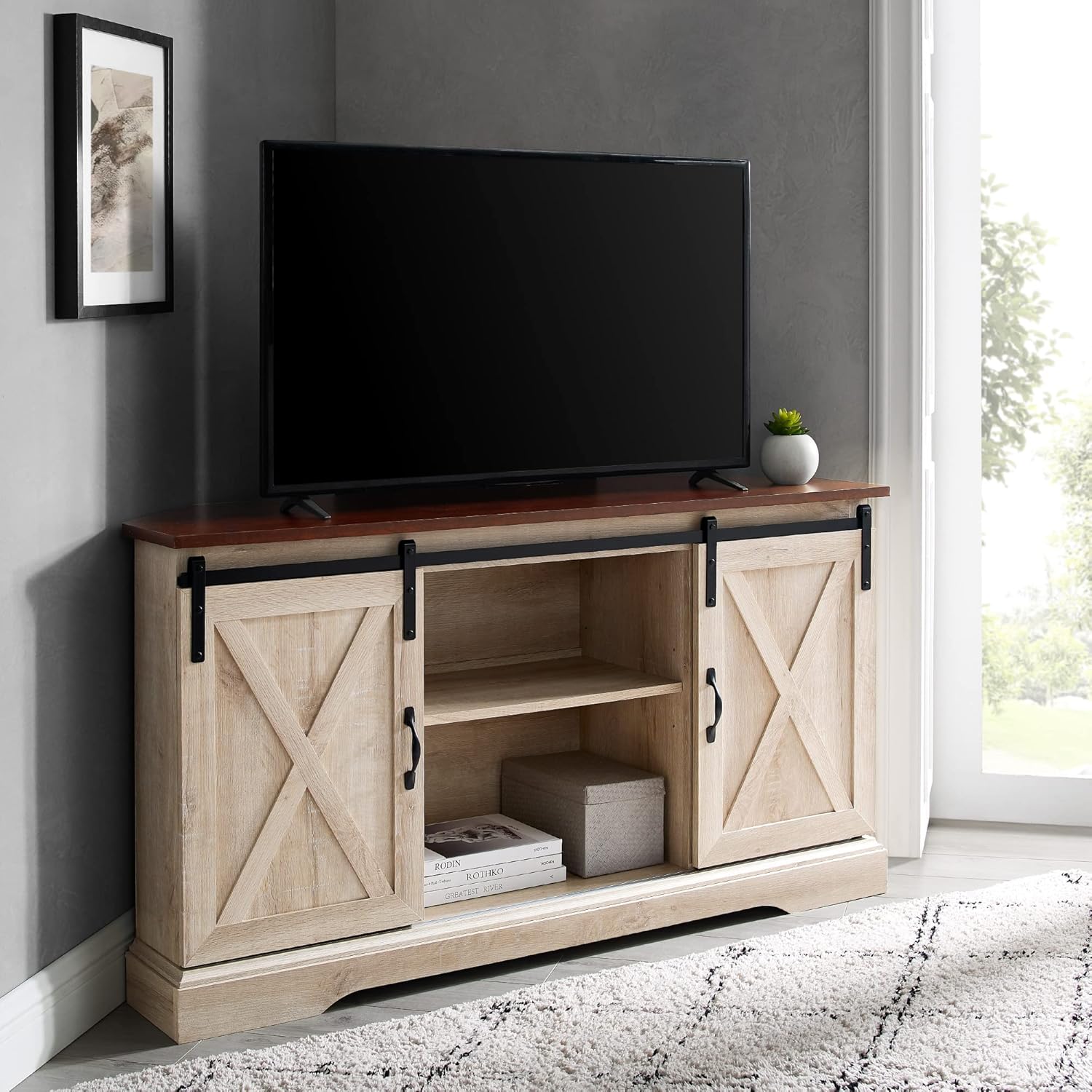 Barn Door Corner TV Stand