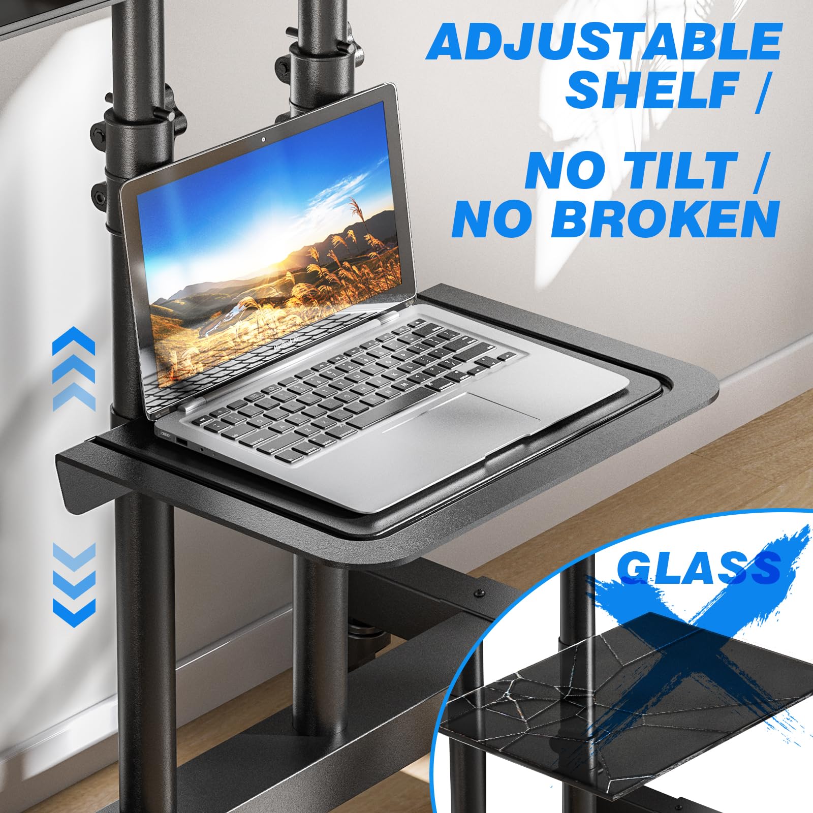 Portable Outdoor Floor TV Stand Movable Monitor Holder for Home Office