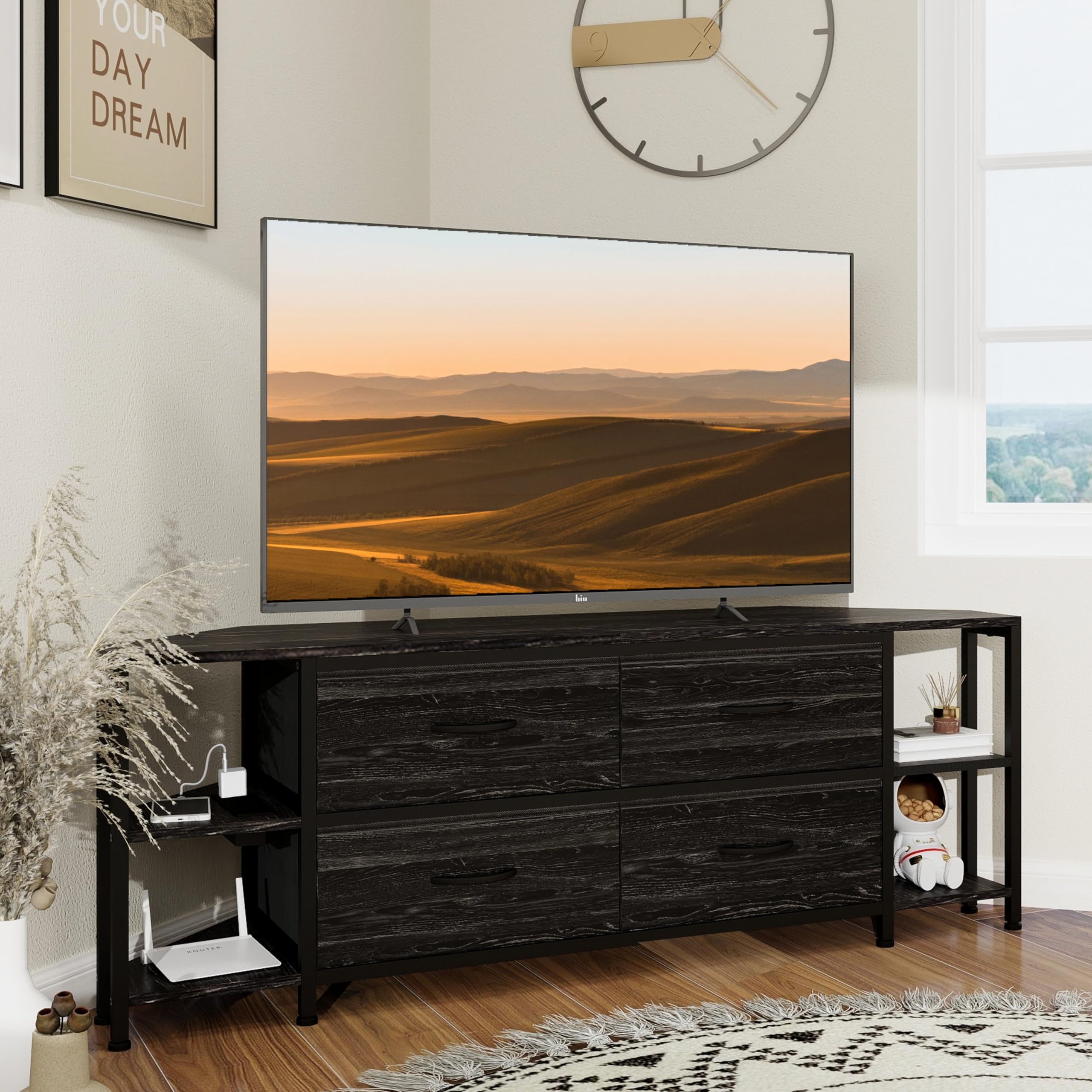 Modern Corner TV Stand with 4 Drawers