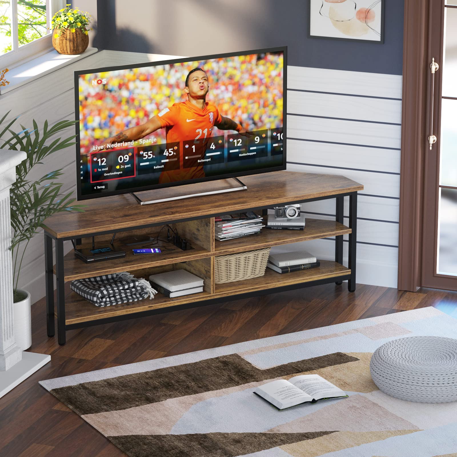 Rustic Corner TV Stand with Outlets