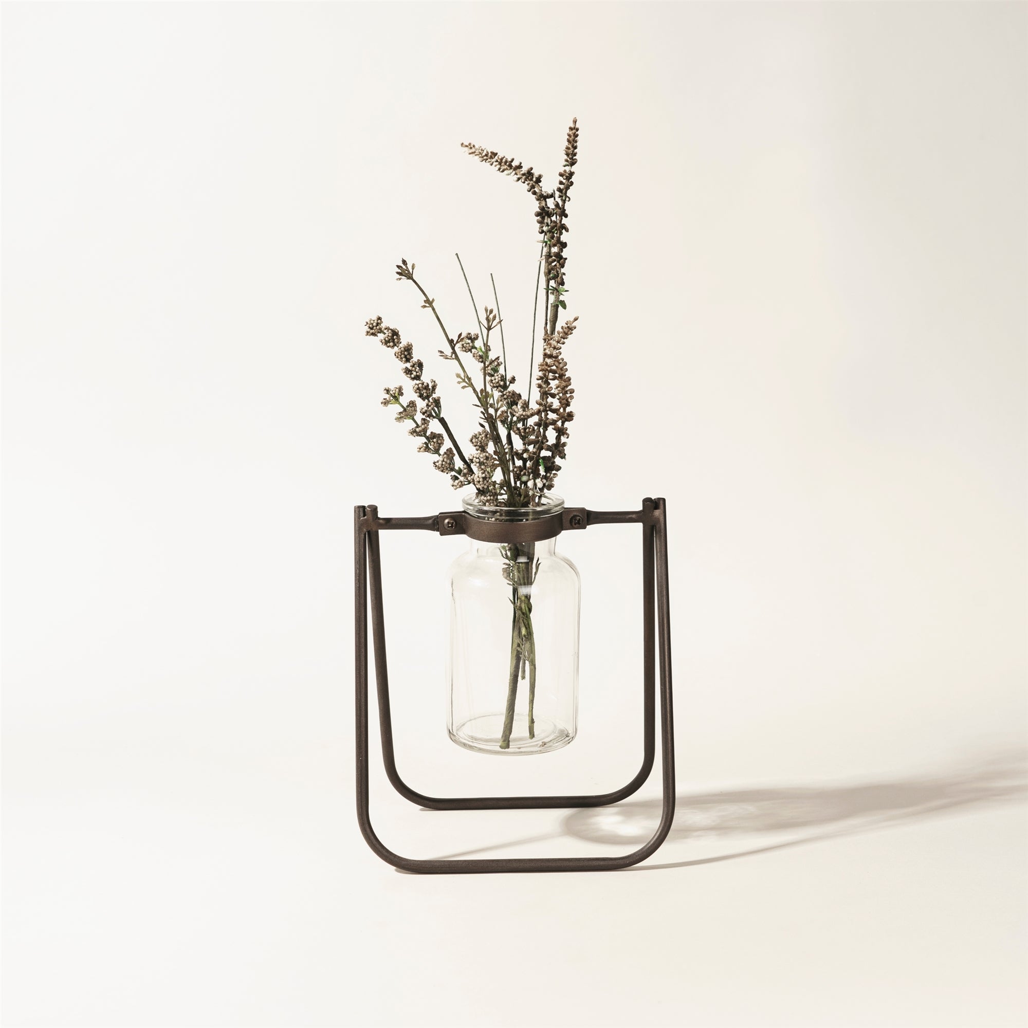 Hanging Glass Jar Vase with Metal Stand (Set of 2)