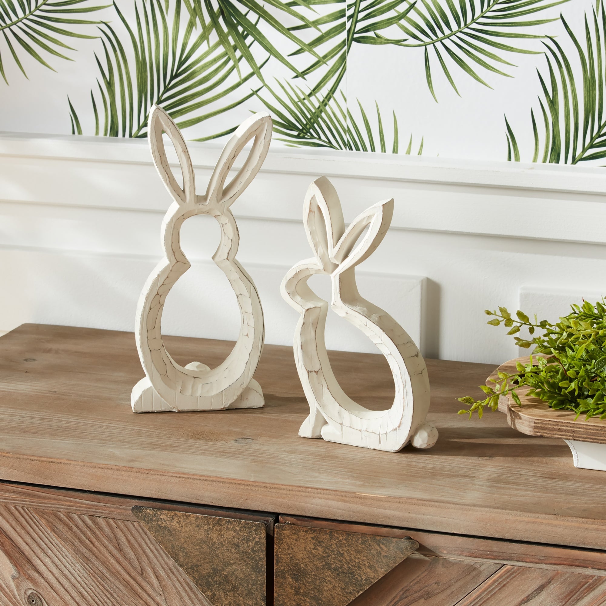 Carved Stone Bunny Outline Decor (Set of 2)