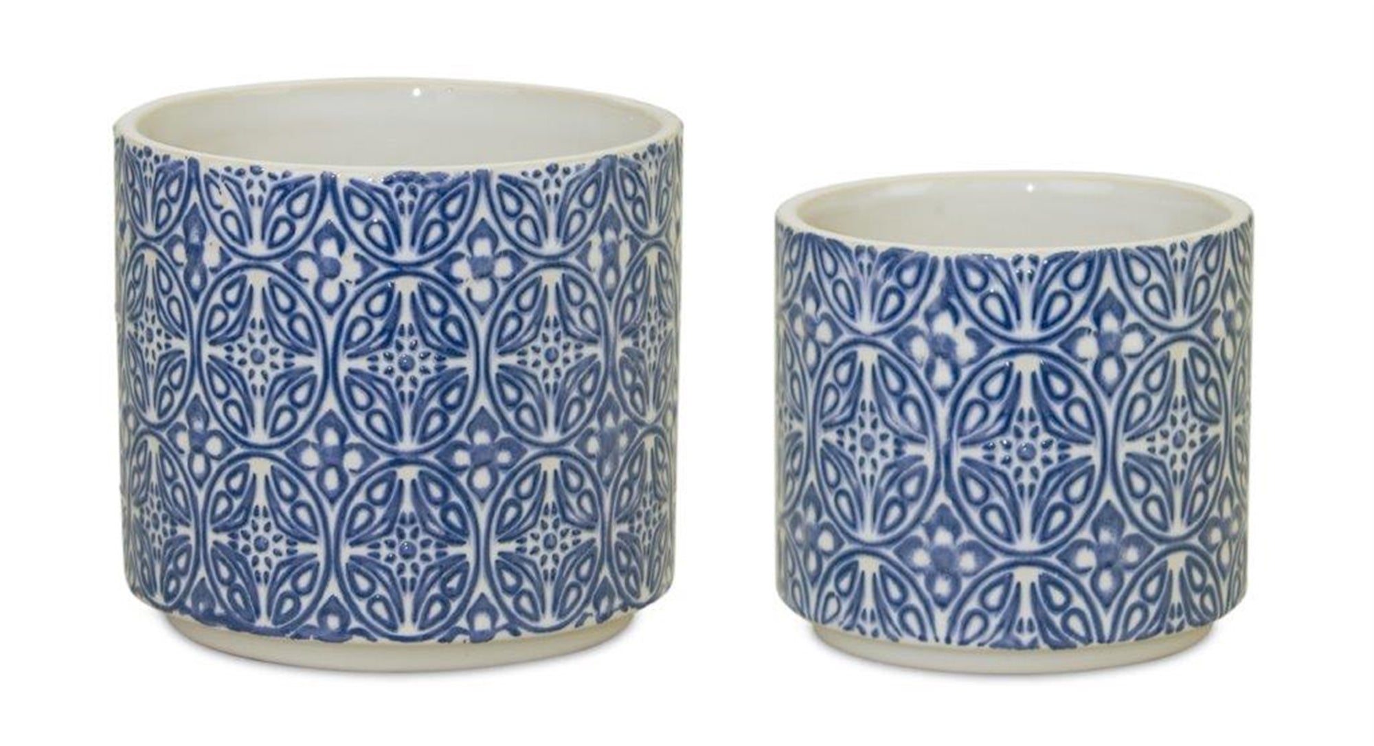 Ornamental Blue and White Ceramic Pot (Set of 2)