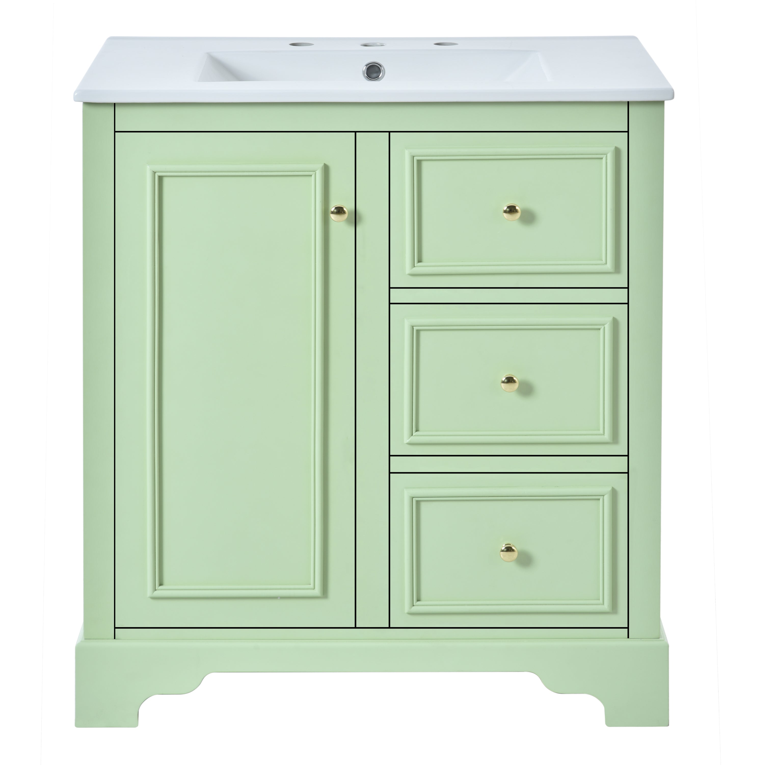 30-inch bathroom vanity with sink, 3 drawers and adjustable shelves, freestanding with mirror cabinet, single sink