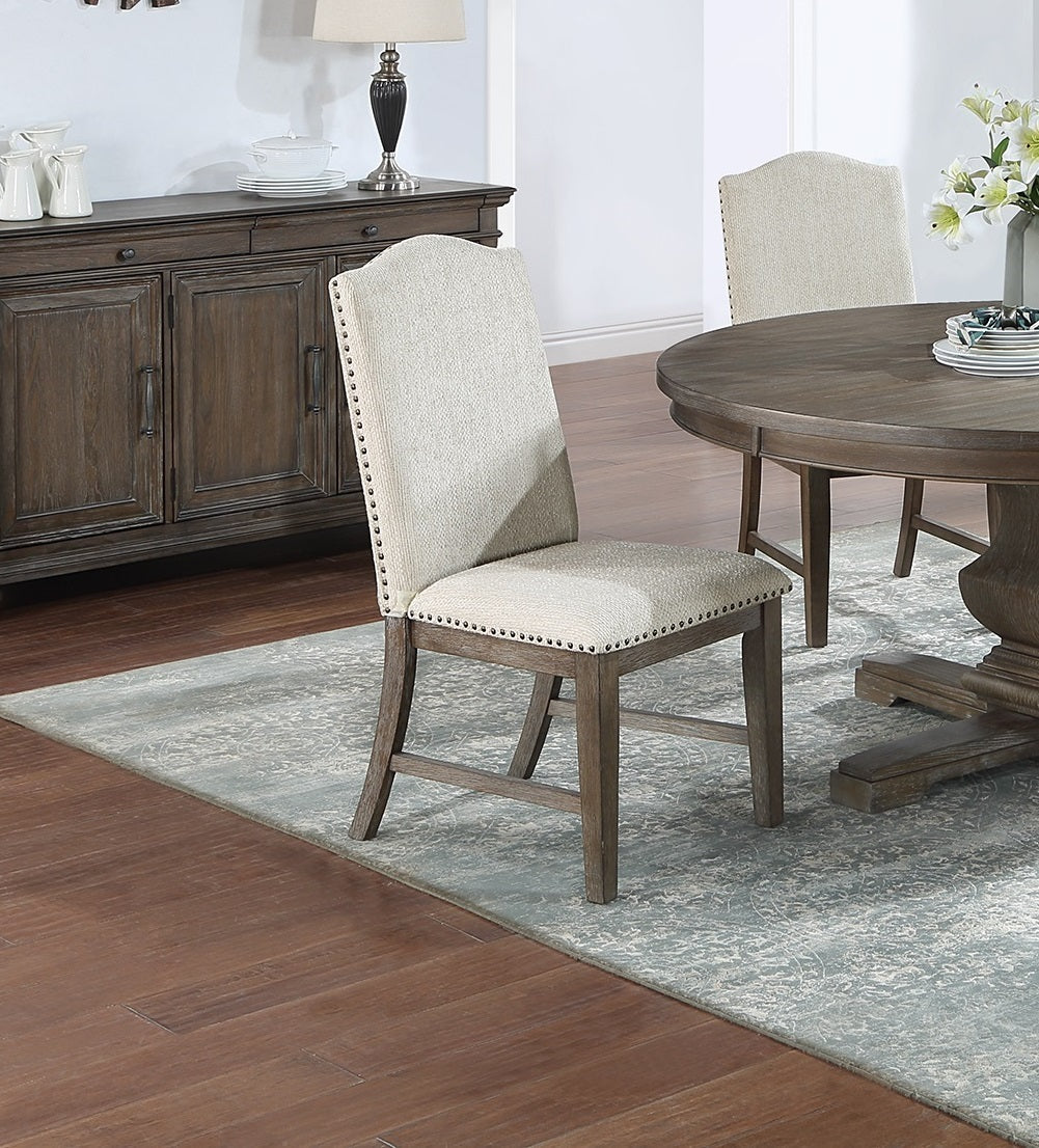 2pc Side Chairs Upholstered Back Oak Finish Nailhead Trim