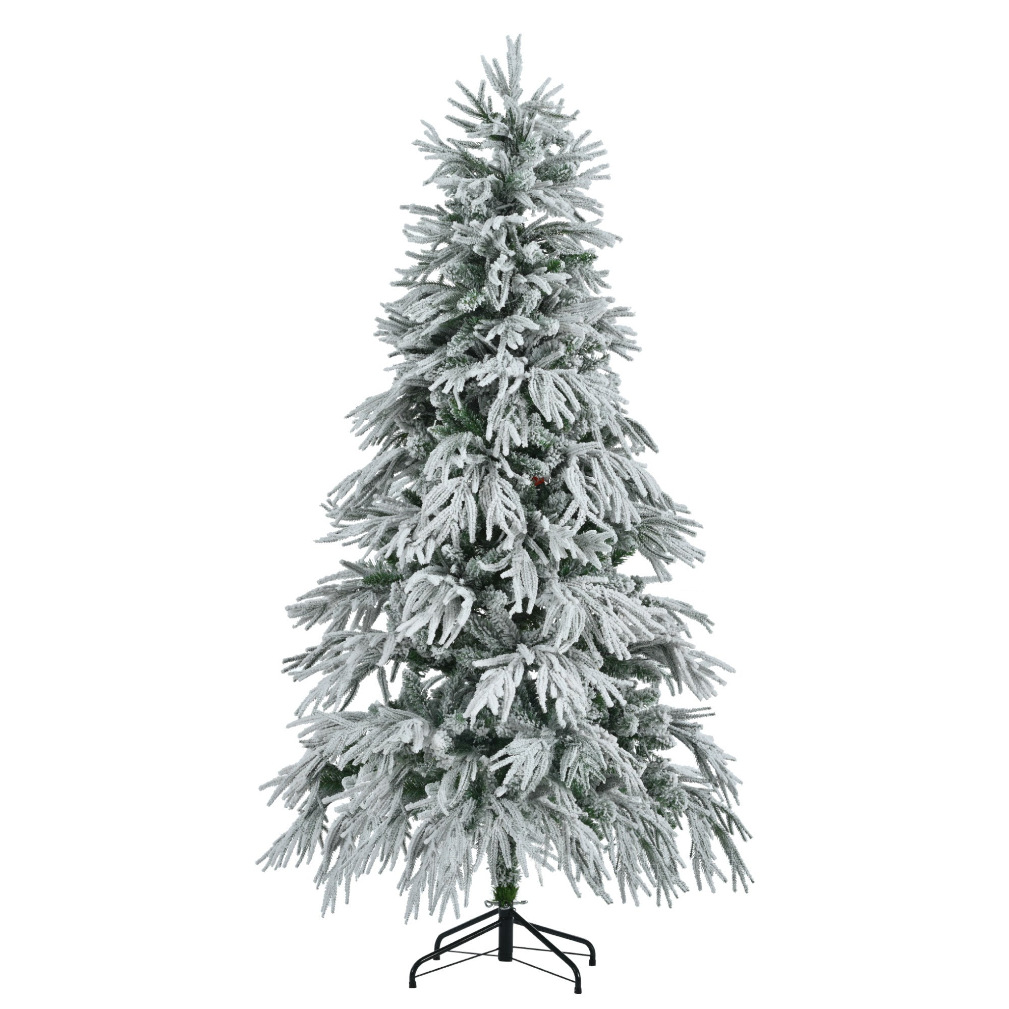 6FT Pre-Lit Spruce Snow Flocked Christmas Tree, Artificial Hinged Xmas Tree with 300 Multi-Color LED Lights