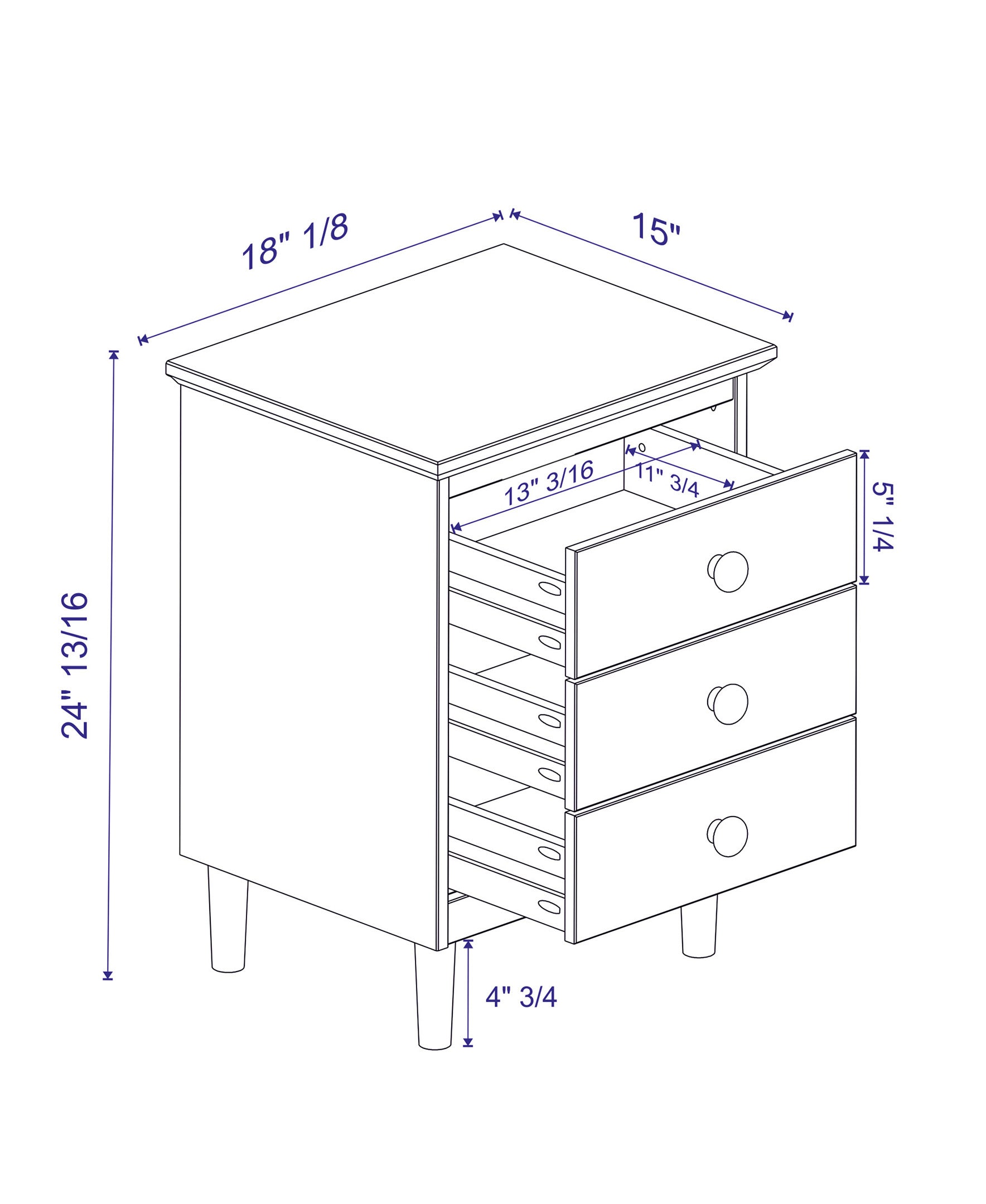 Classic 3-Drawer Solid Wood Nightstand - Caramel