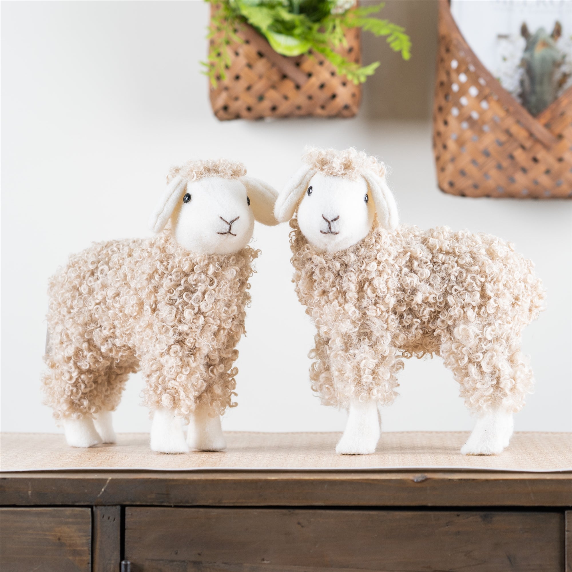 Standing Plush Sheep Decor with Curly Hair (Set of 2)