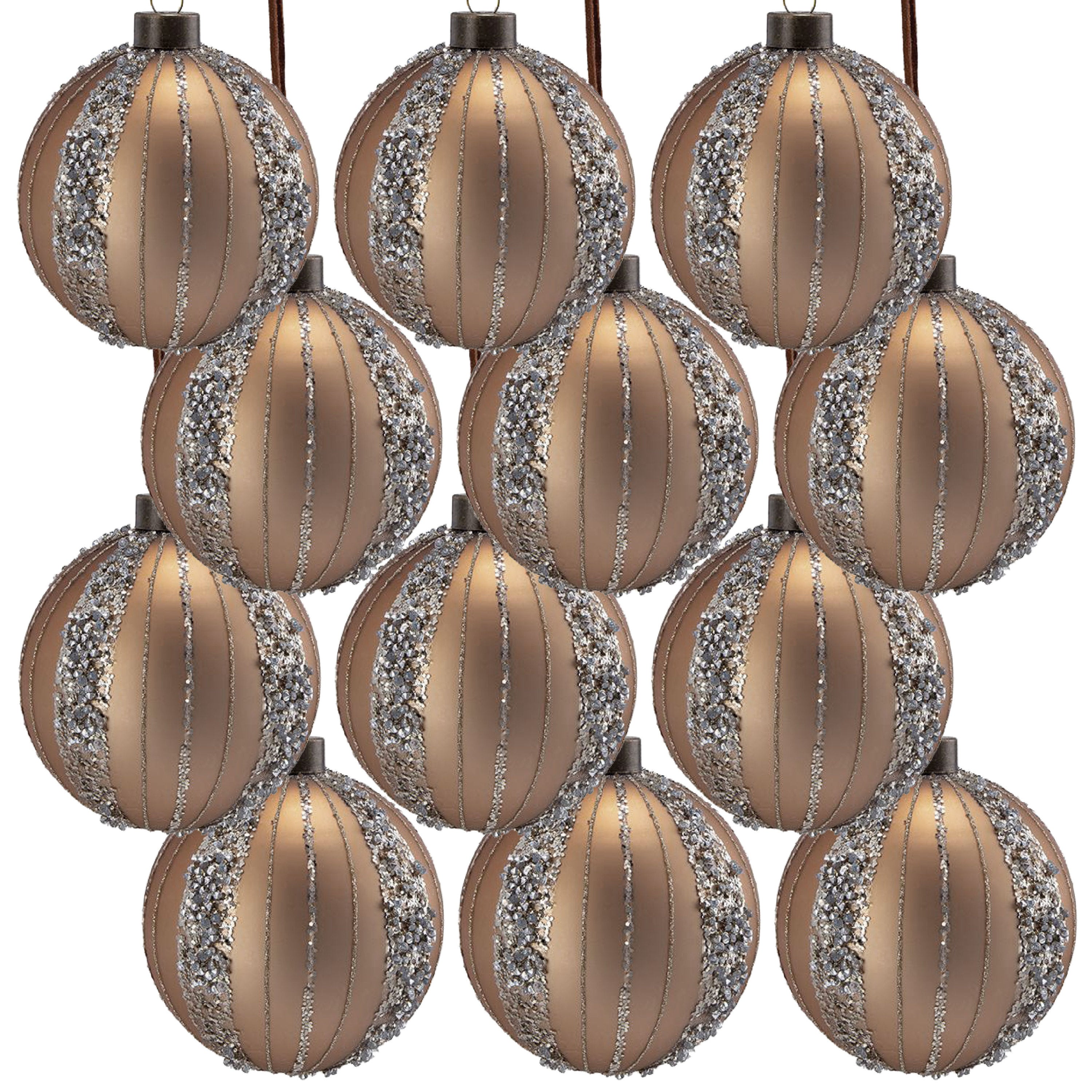 Gold and Silver Glitter  Christmas Ball Ornaments, Set of 12