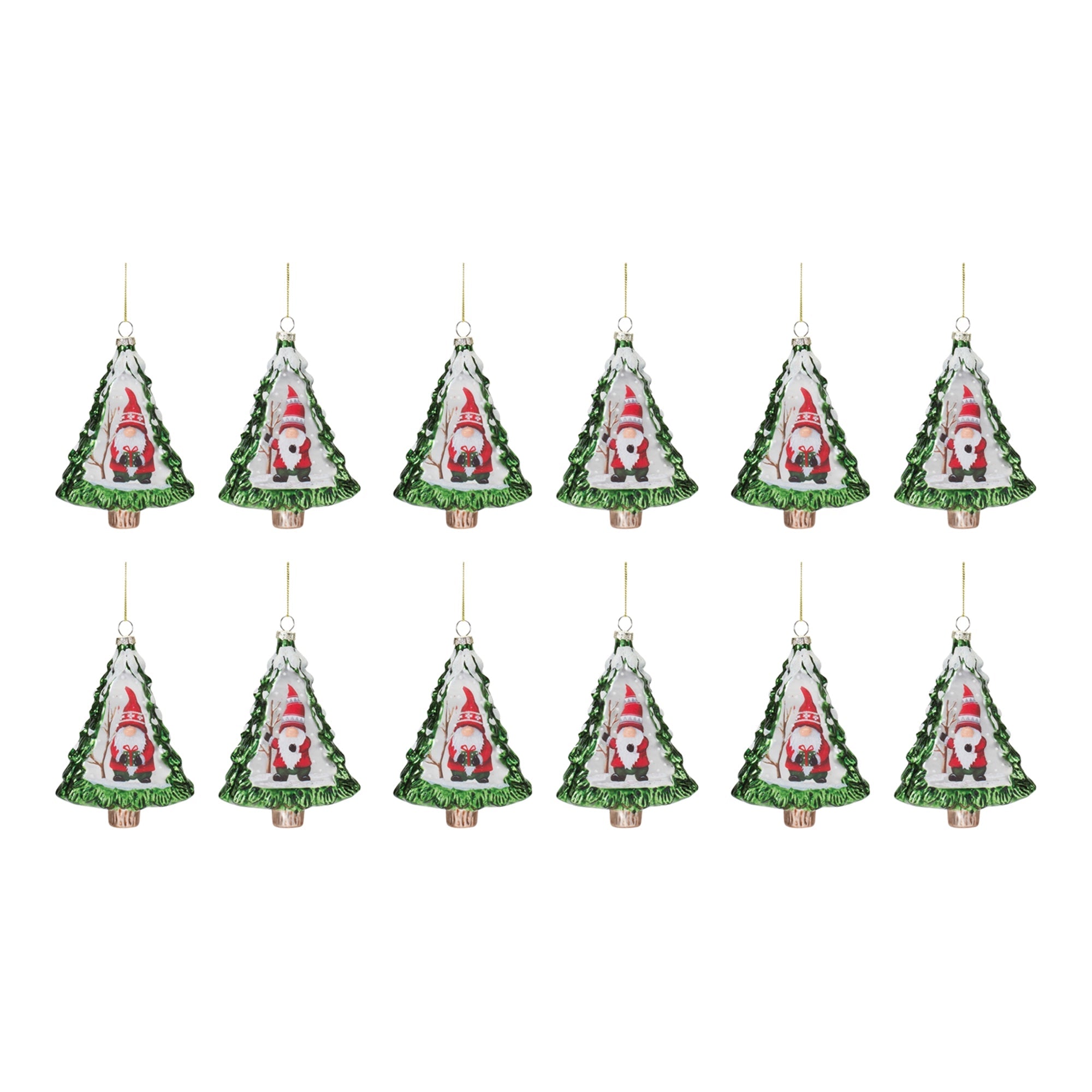 Gnome Pine Tree Ornament (Set of 12)