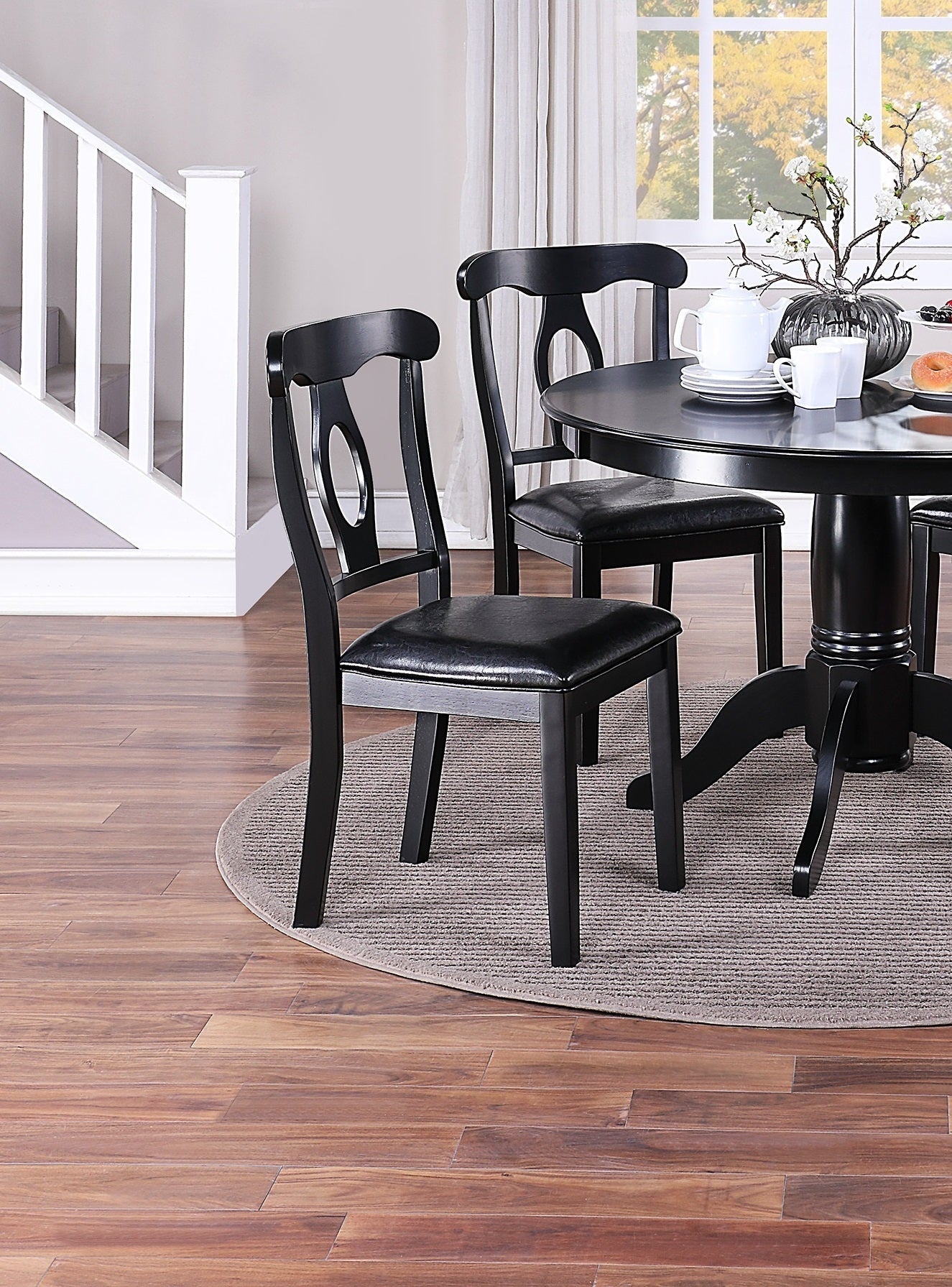 Black 5-Piece Dining Set with Round Pedestal Table