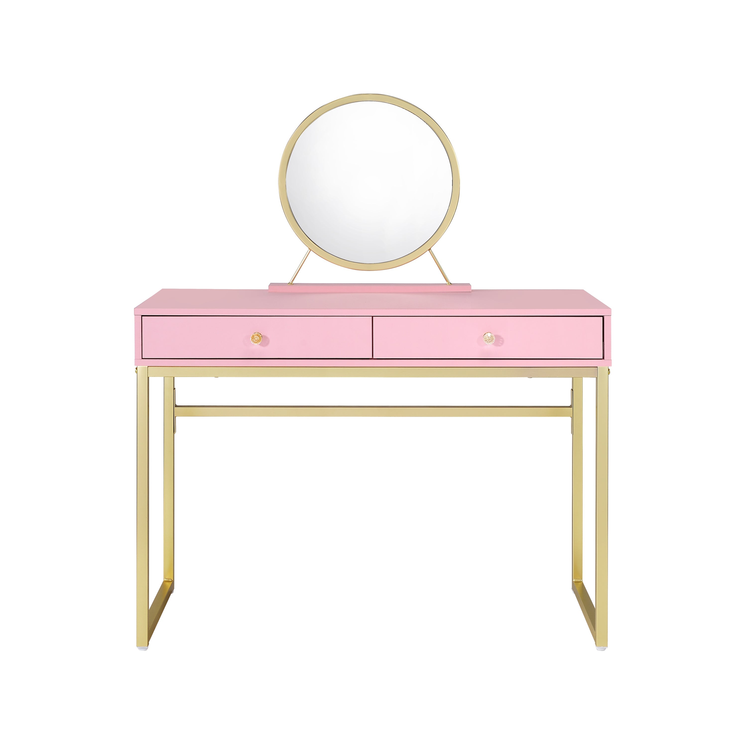 Coleen Vanity Desk w/Mirror & Jewelry Tray in Pink & Gold Finish