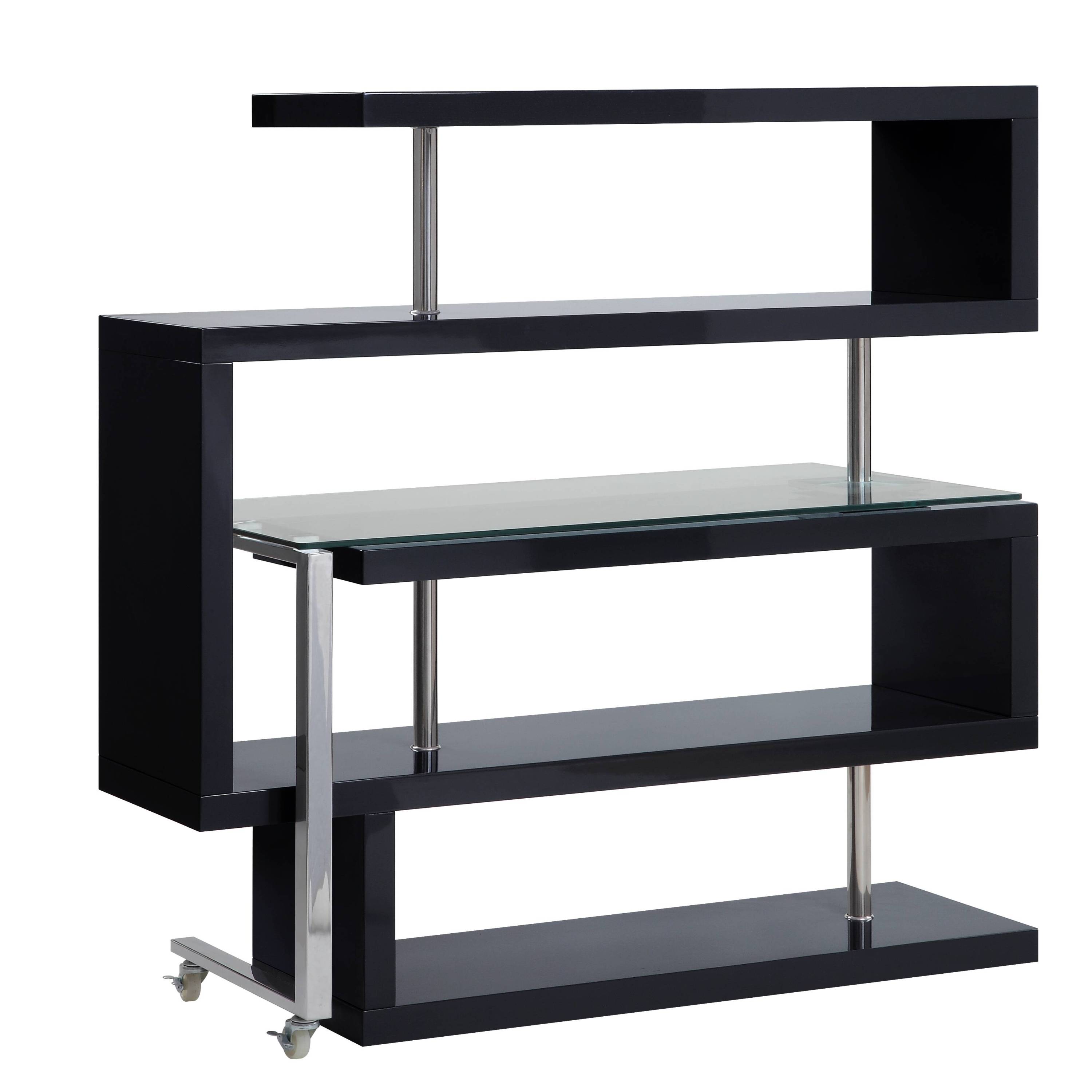 Buck II Clear Glass, Chrome High Gloss Finish Writing Desk with Shelf- Black