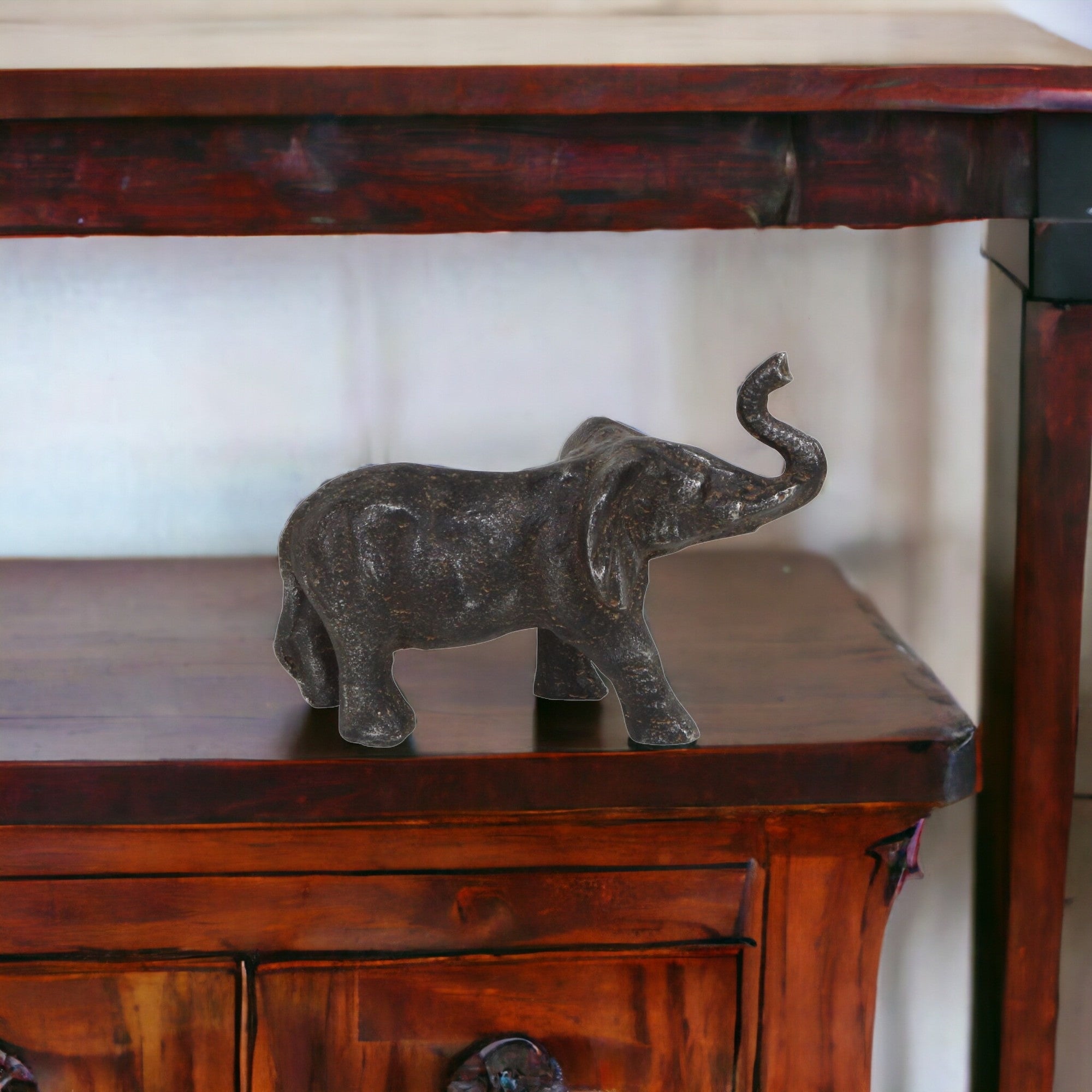 Gray Rustic Cast Iron Elephant Hand Painted  Sculpture