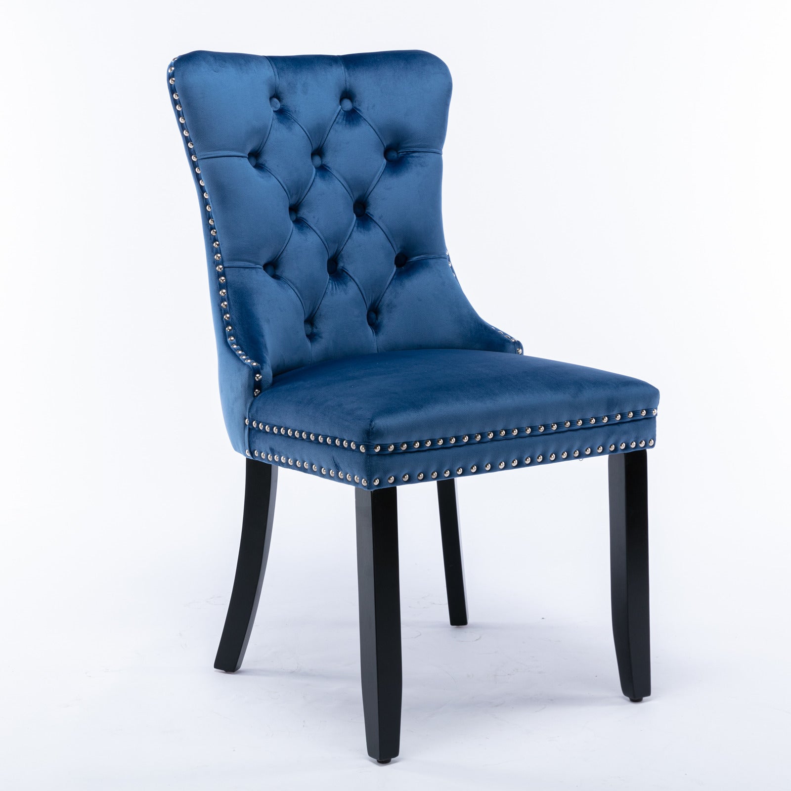 Tufted Solid Wood Velvet Upholstered Dining Chair with Wood Legs Nailhead Trim Set of 2, Blue L