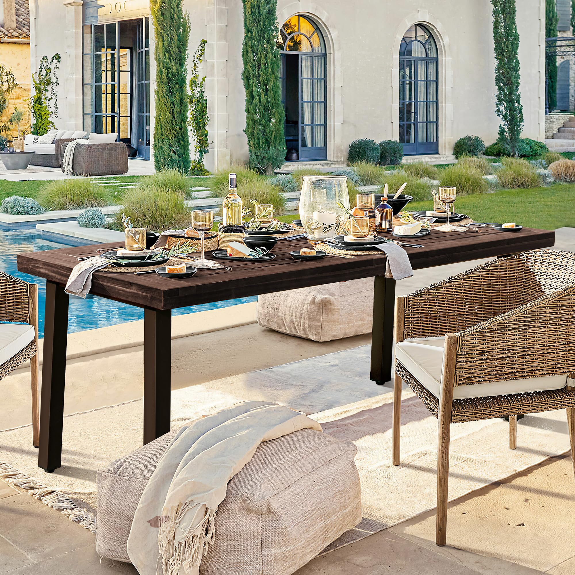 Farmhouse Wood Dining Table with Iron Legs