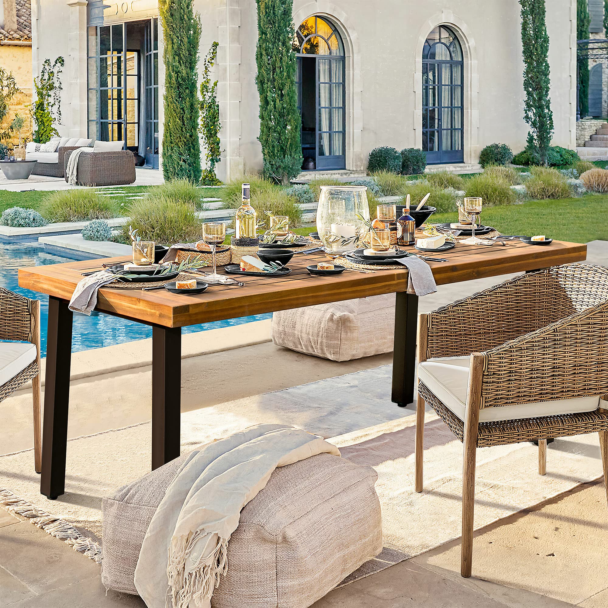 Farmhouse Wood Dining Table with Iron Legs