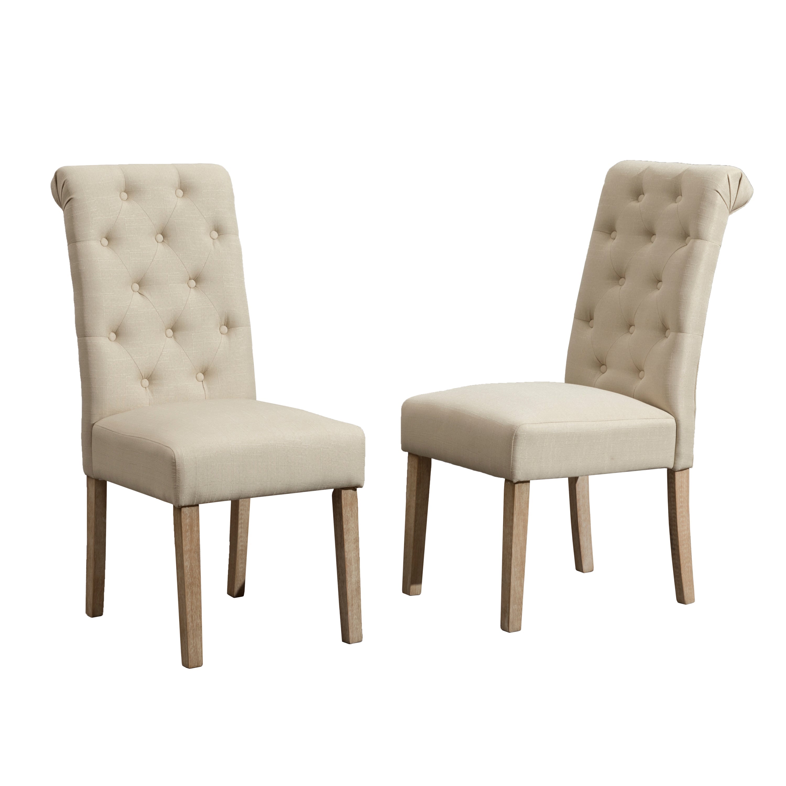 7-piece Dining Set, Turned-Leg Dining Table with 6 Tufted Chairs