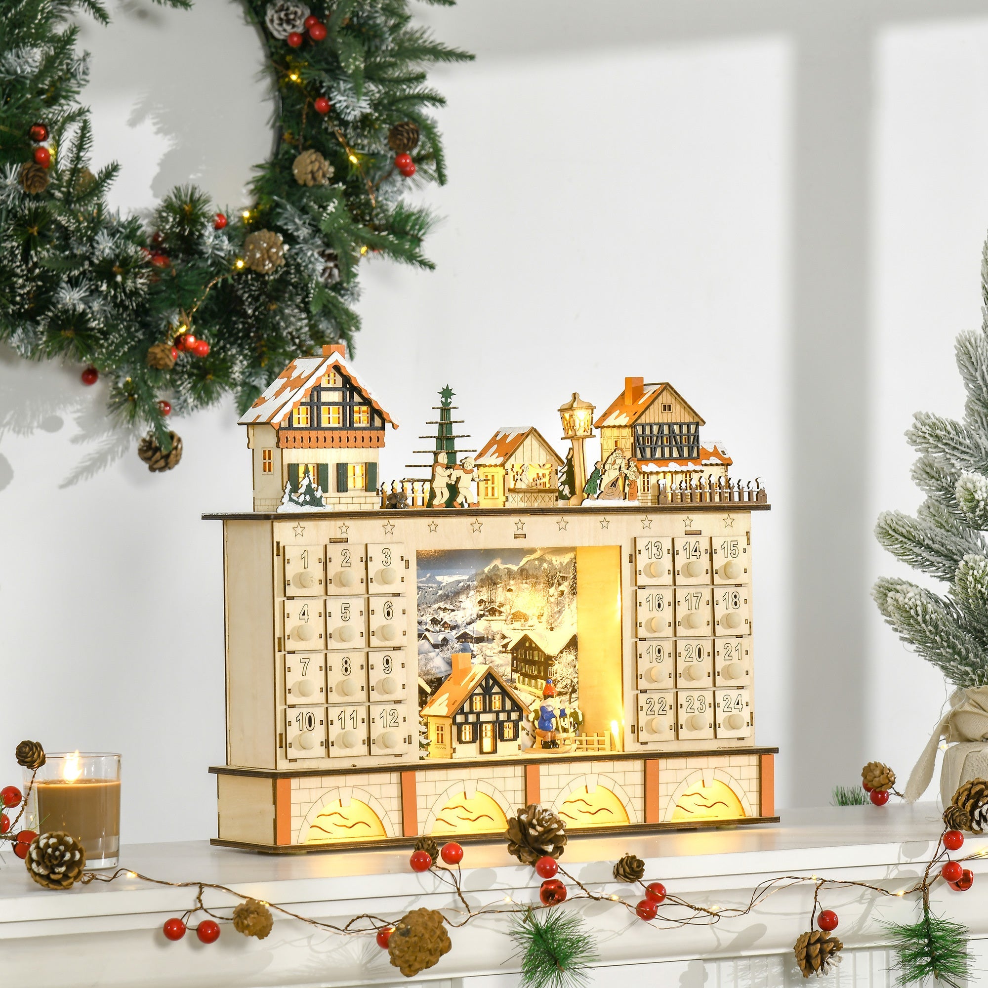 Light Up Table Xmas Wooden Store Christmas Advent Calendar