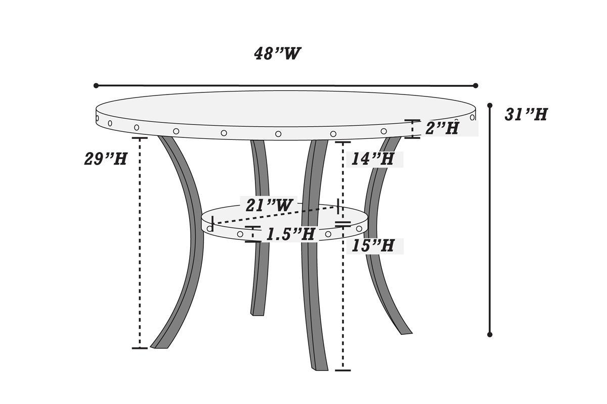 Natural Wooden Round Dining Table Nail heads and Storage Shelve- Table Only