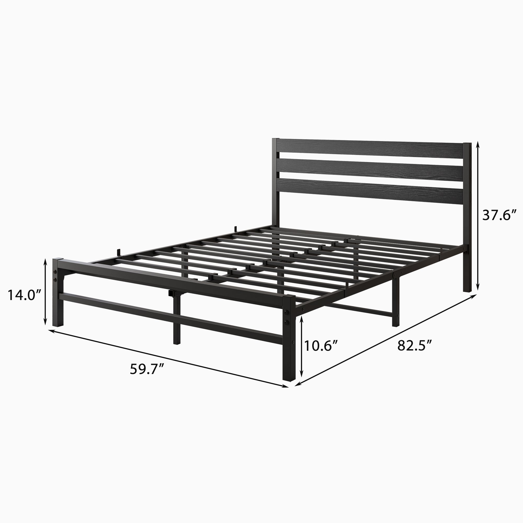 Queen Size Platform Bed Frame with Wooden Headboard, Under Bed Storage, Non-Slip, Noise Free, Easy Assembly, Black