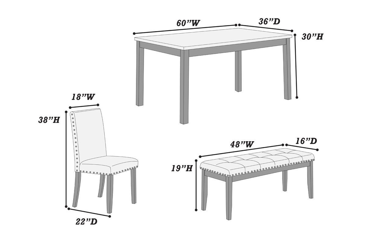 Modern 6pcs Set- Dining Table 4 Side Chairs and A Bench Beige