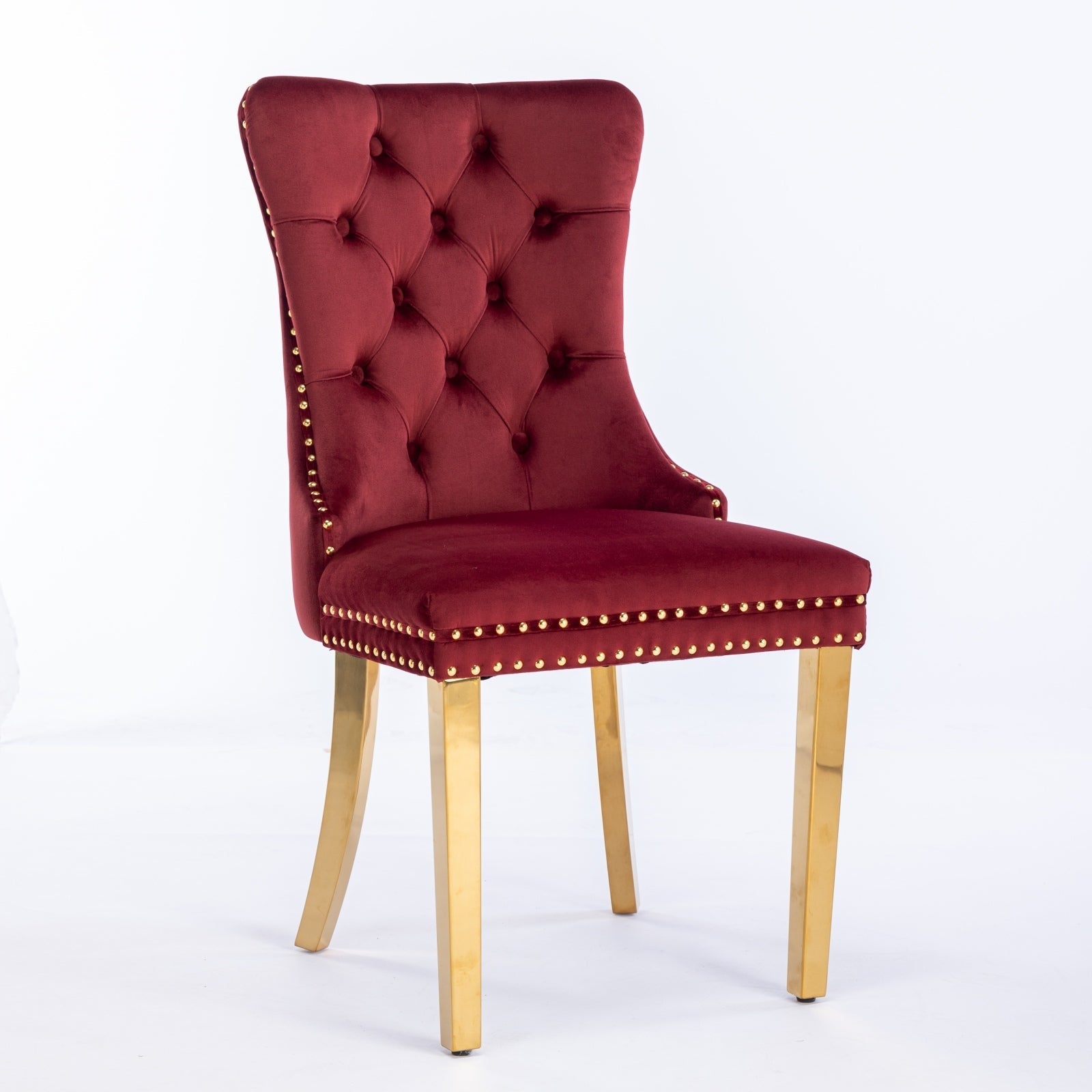 Nikki Collection Modern, High-end Tufted Solid Wood Contemporary Velvet ,Set of 2, Wine Red and Gold
