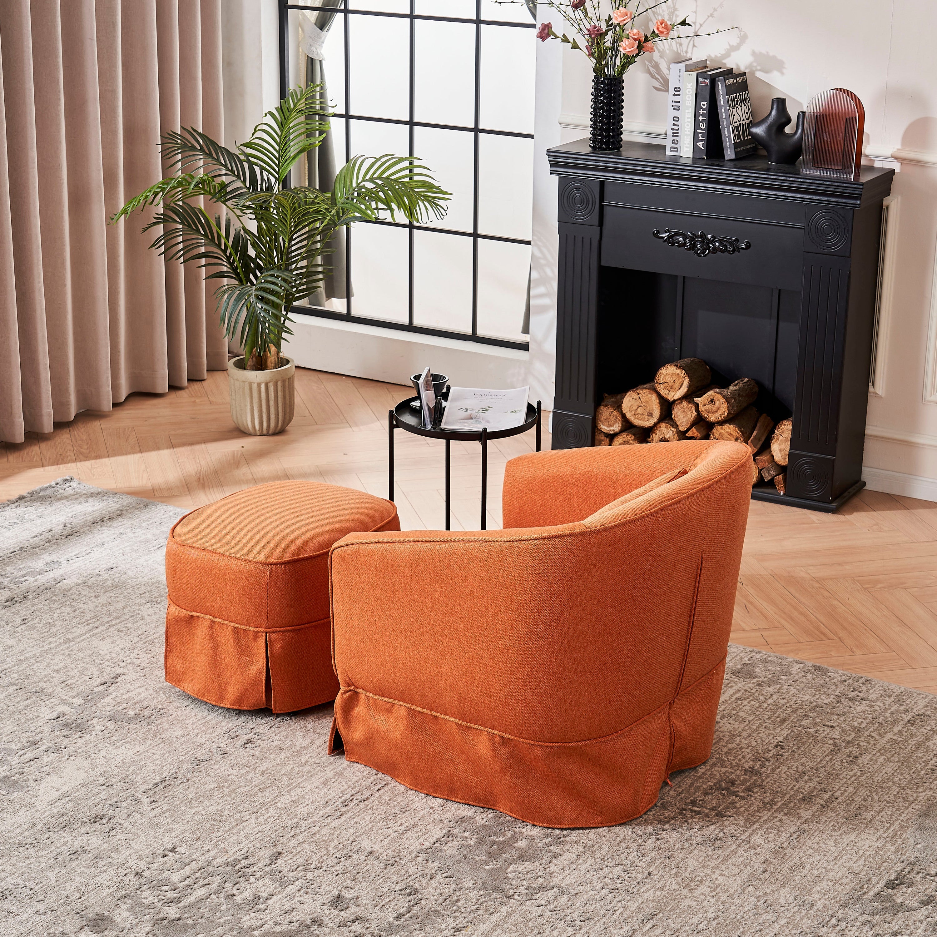 Swivel Barrel Chair With Ottoman, Swivel Accent Chairs Armchair  (Orange)