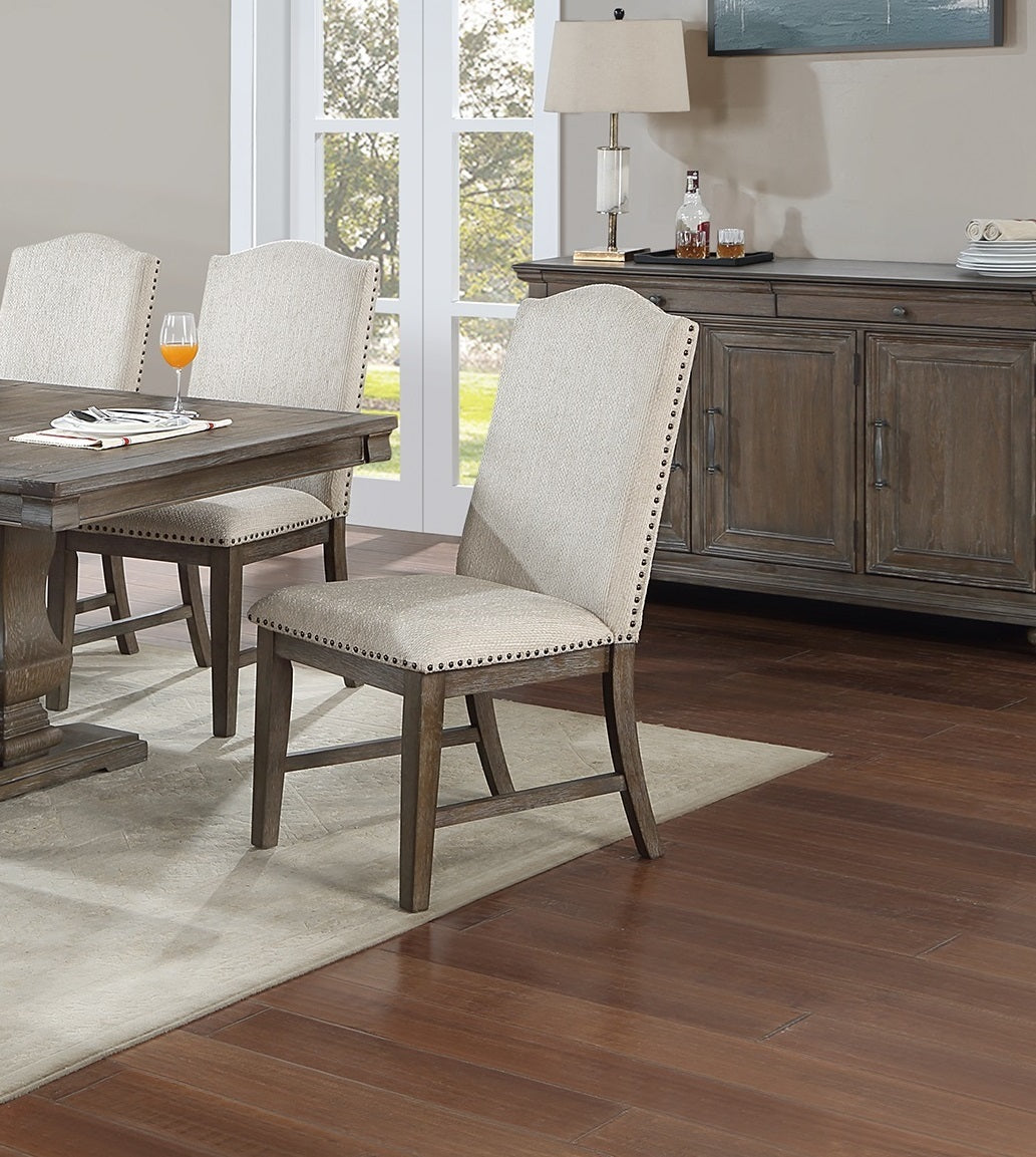 2pc Side Chairs Upholstered Back Oak Finish Nailhead Trim