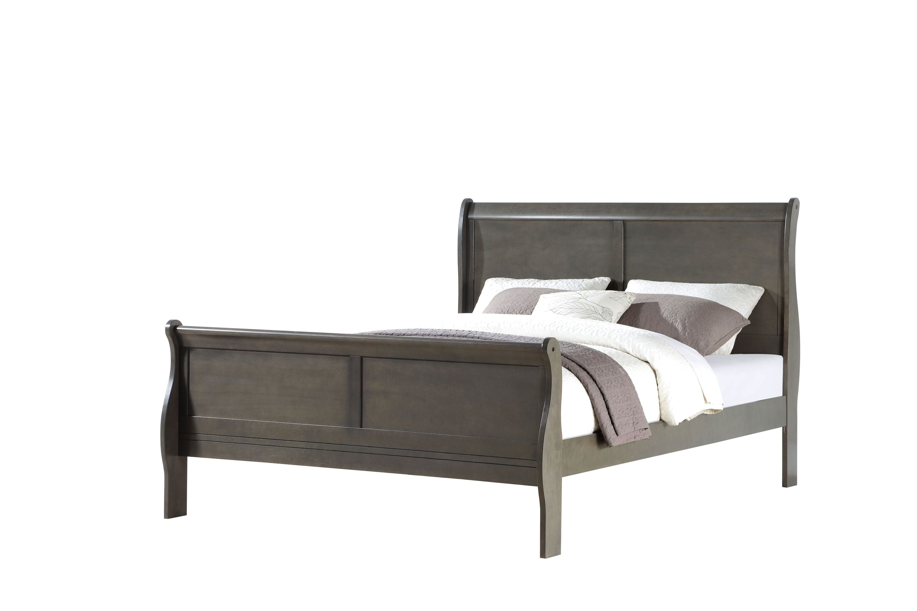 Louis Philippe Dark Gray Finish King Sleigh Bed