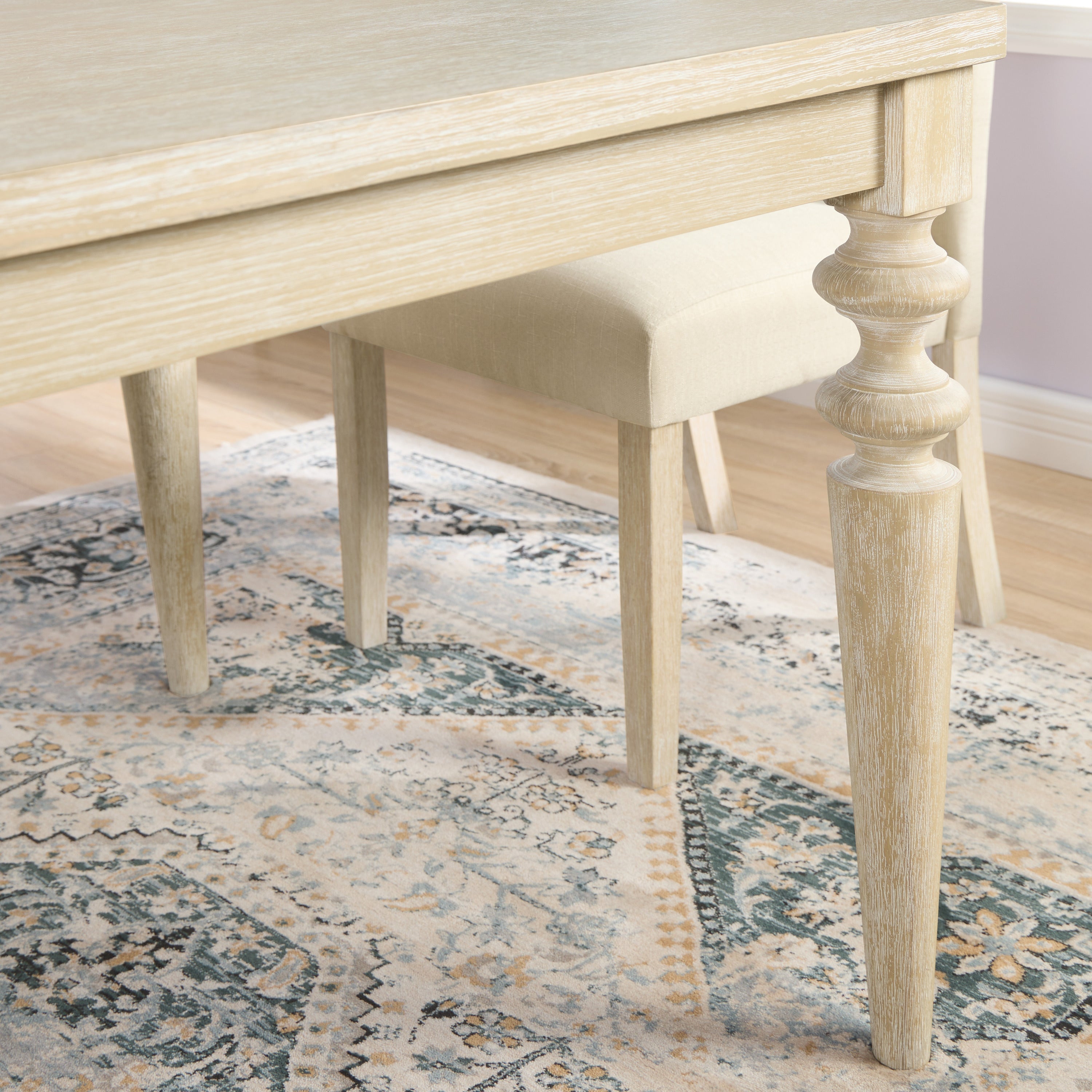 7-piece Dining Set, Turned-Leg Dining Table with 6 Tufted Chairs
