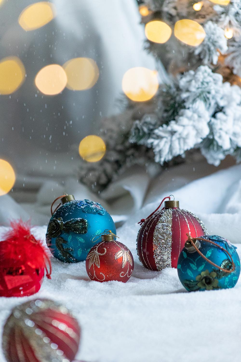 Red with Silver  Christmas Ball Ornaments, Set of 4