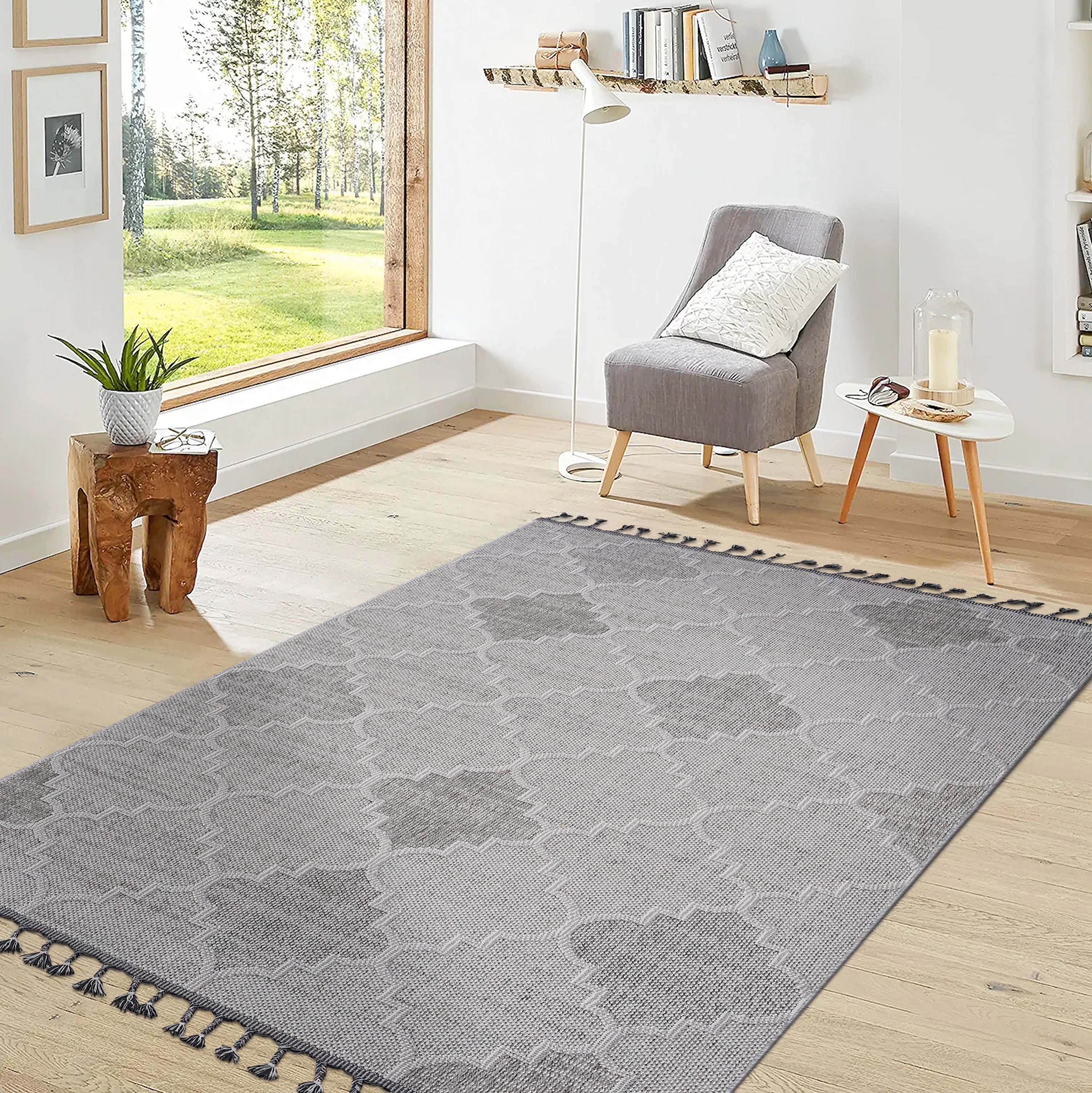 6X9 White/Grey /Trellis Indoor/Outdoor Area Rug