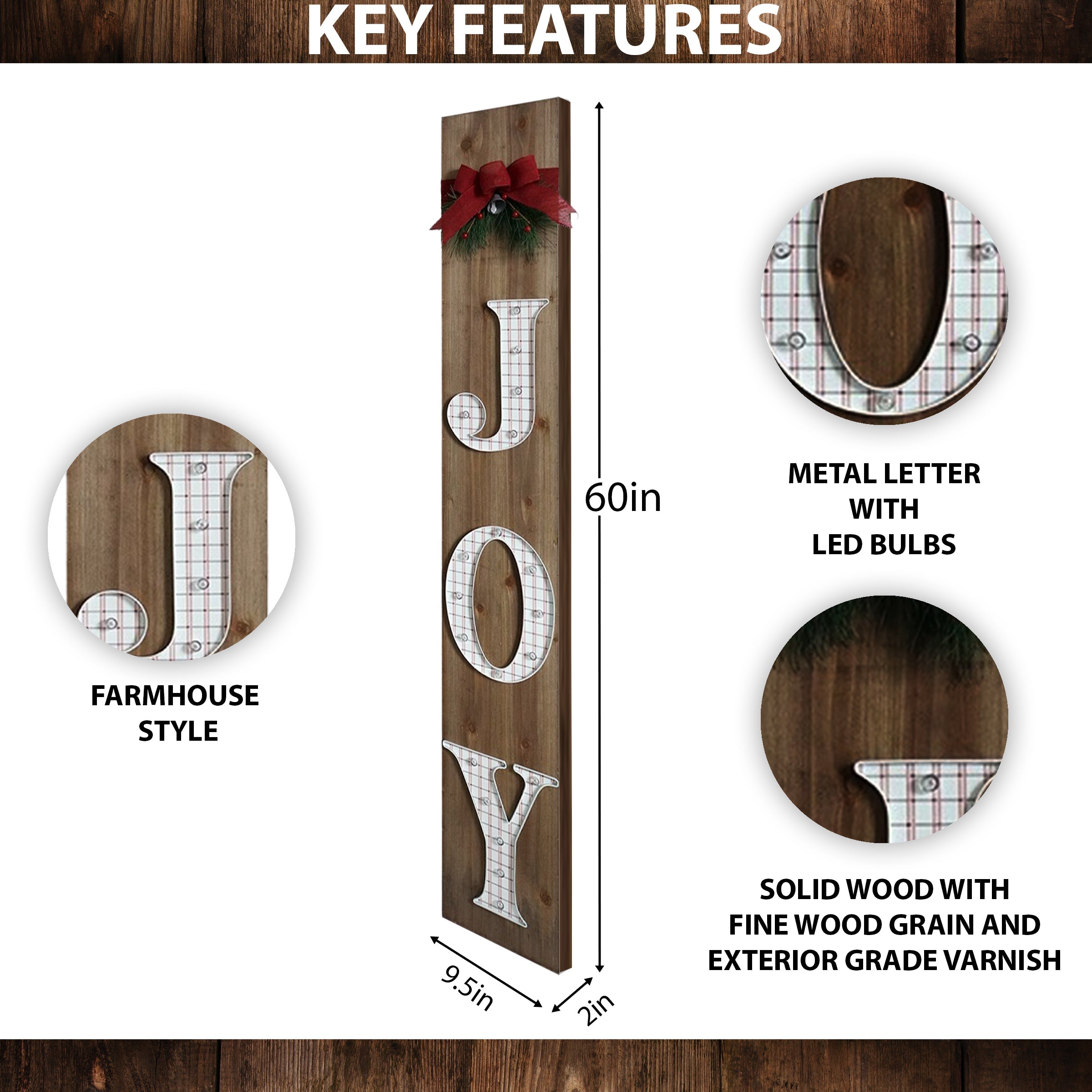 5' "JOY" lighted Porch Sign