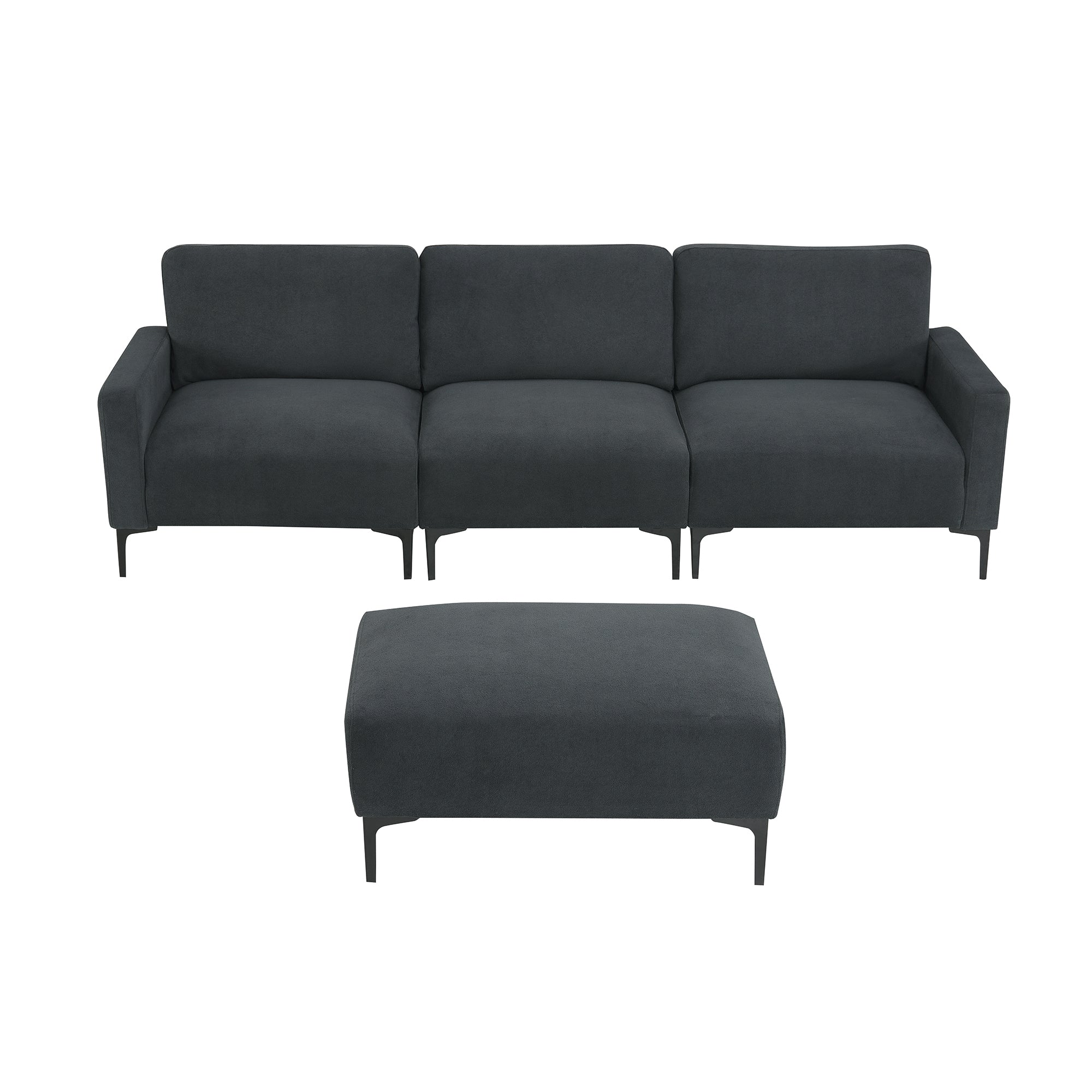 Modern L-shaped Sectional Sofa, 4-seat Velvet Fabric Couch Set with Convertible Ottoman 103 x 59