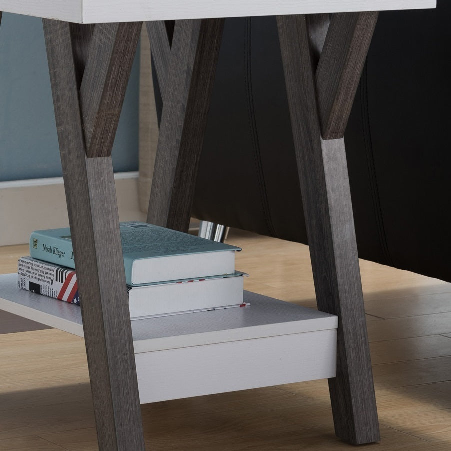 TM HOME End Table White & Distressed Grey