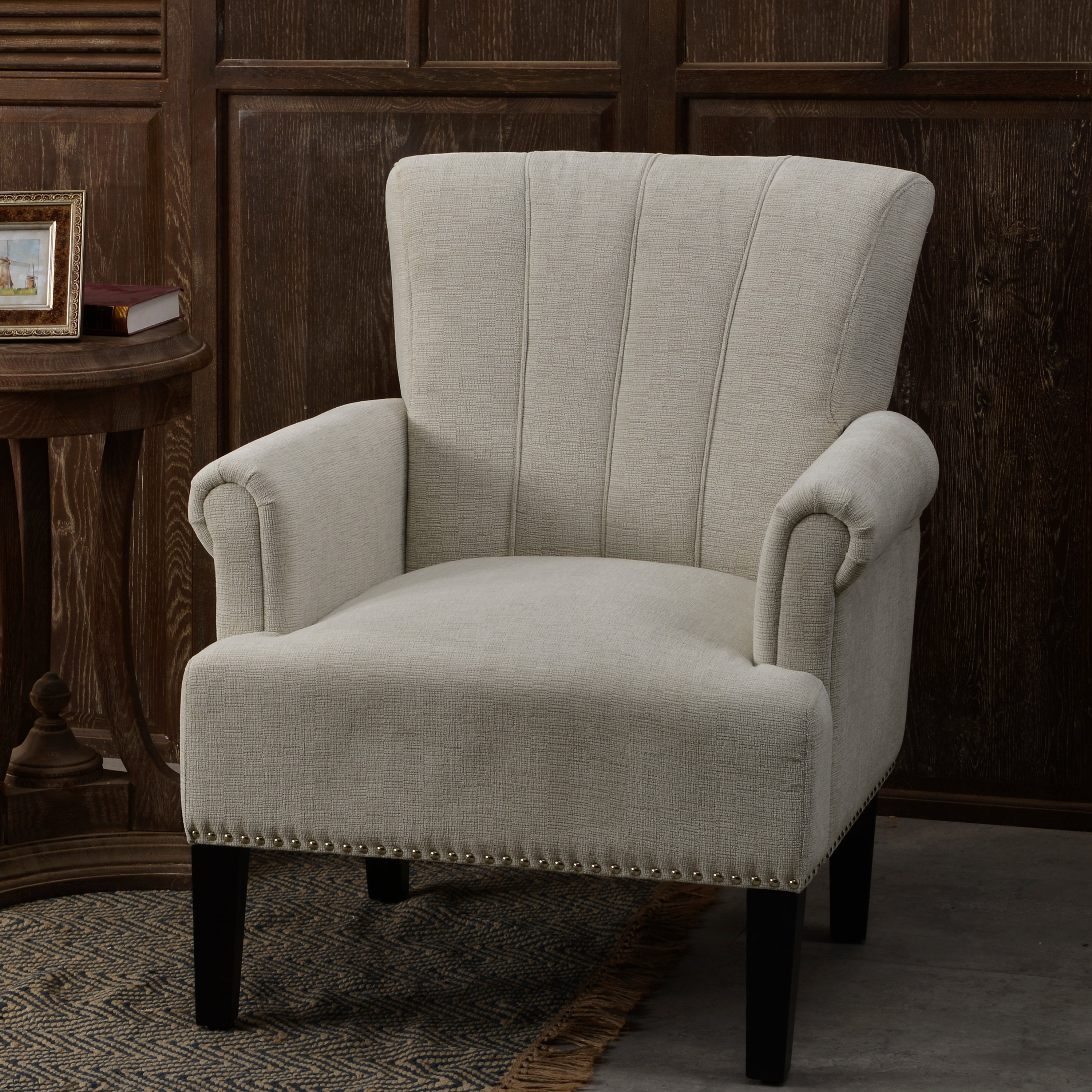 Accent Rivet Tufted Polyester Armchair ,Cream