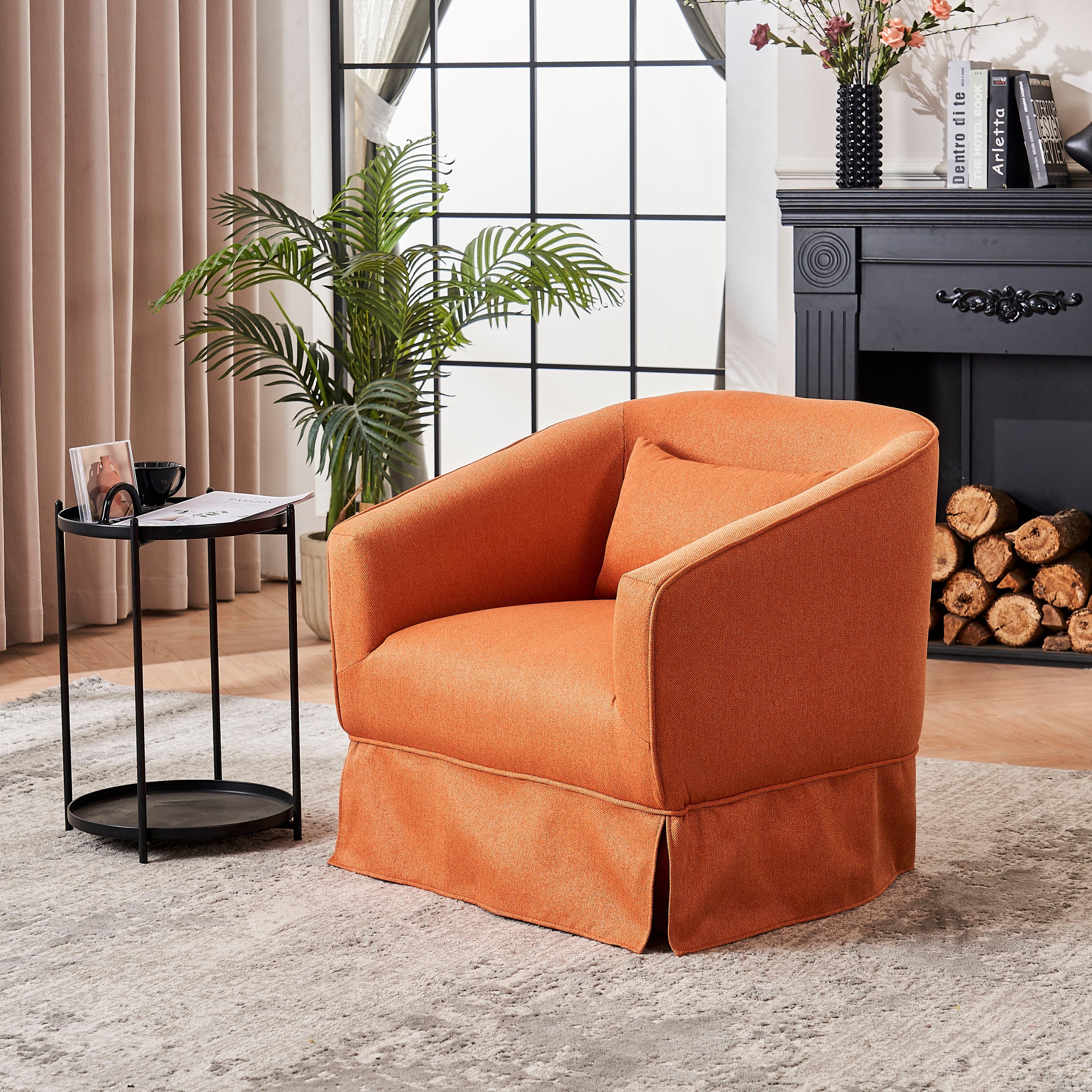 Swivel Barrel Chair With Ottoman, Swivel Accent Chairs Armchair  (Orange)