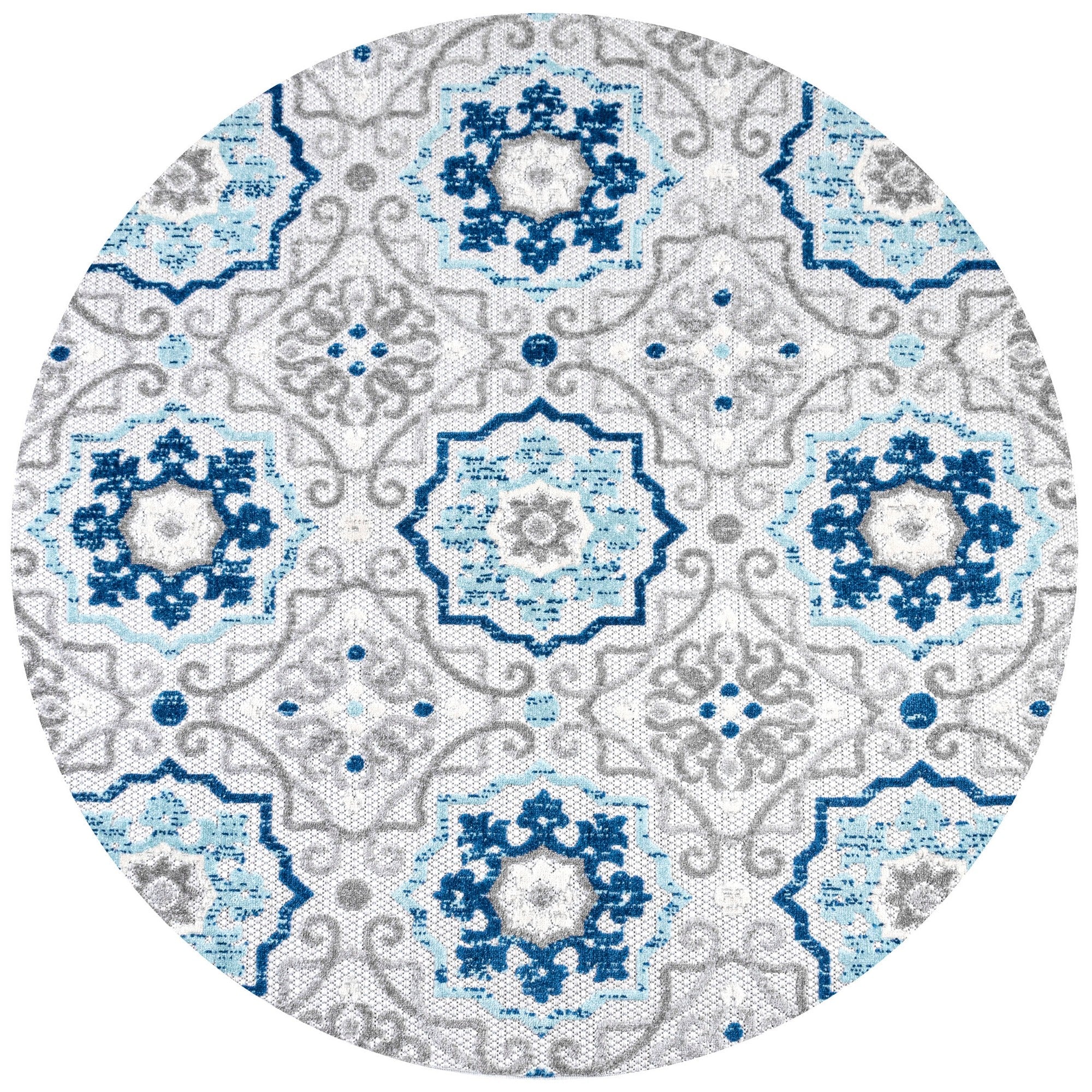 Mediterranean Medallion Round Indoor/Outdoor Area Rug