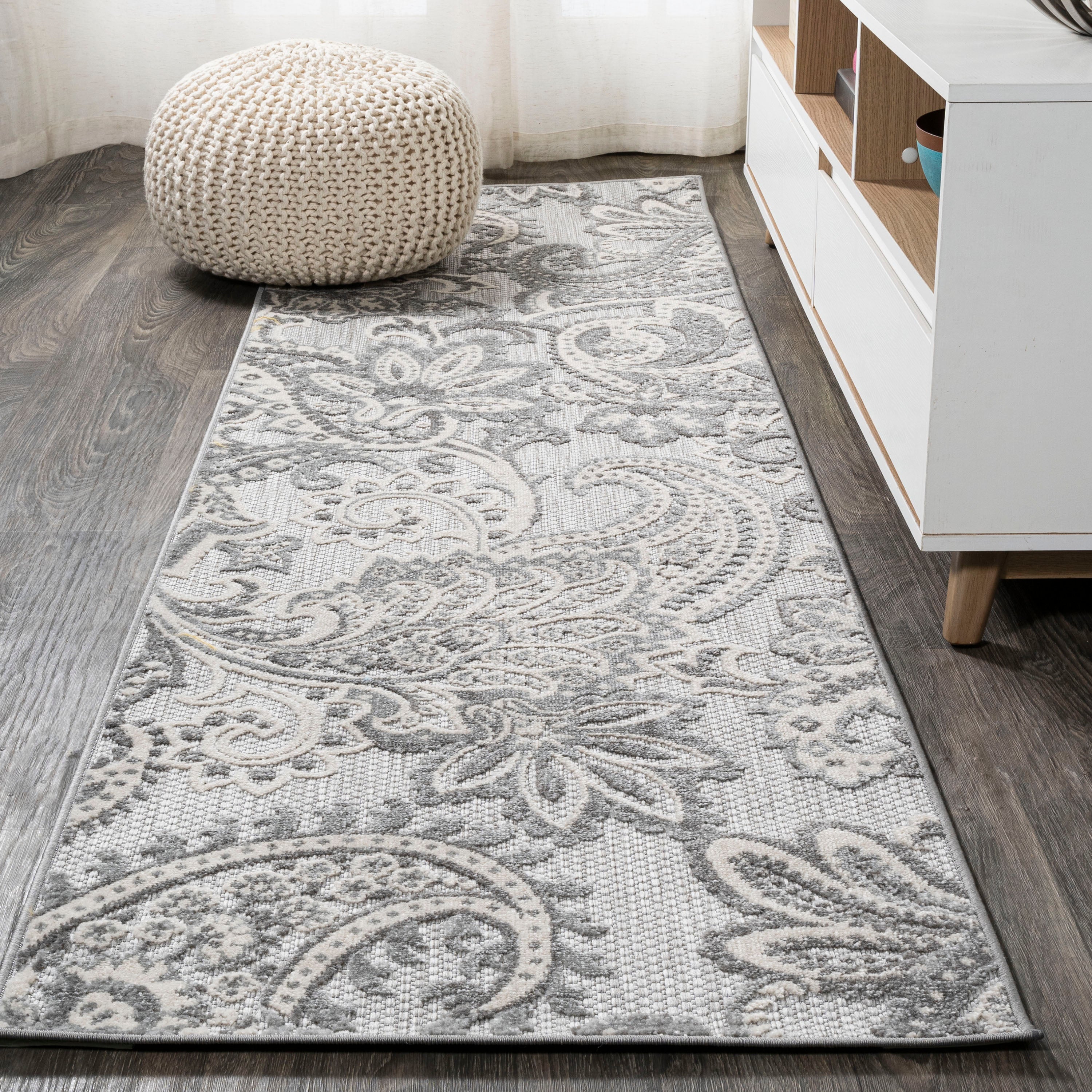 Gordes Paisley High-Low Light Gray/Ivory 2 ft. x 8 ft. Indoor/Outdoor Runner Rug