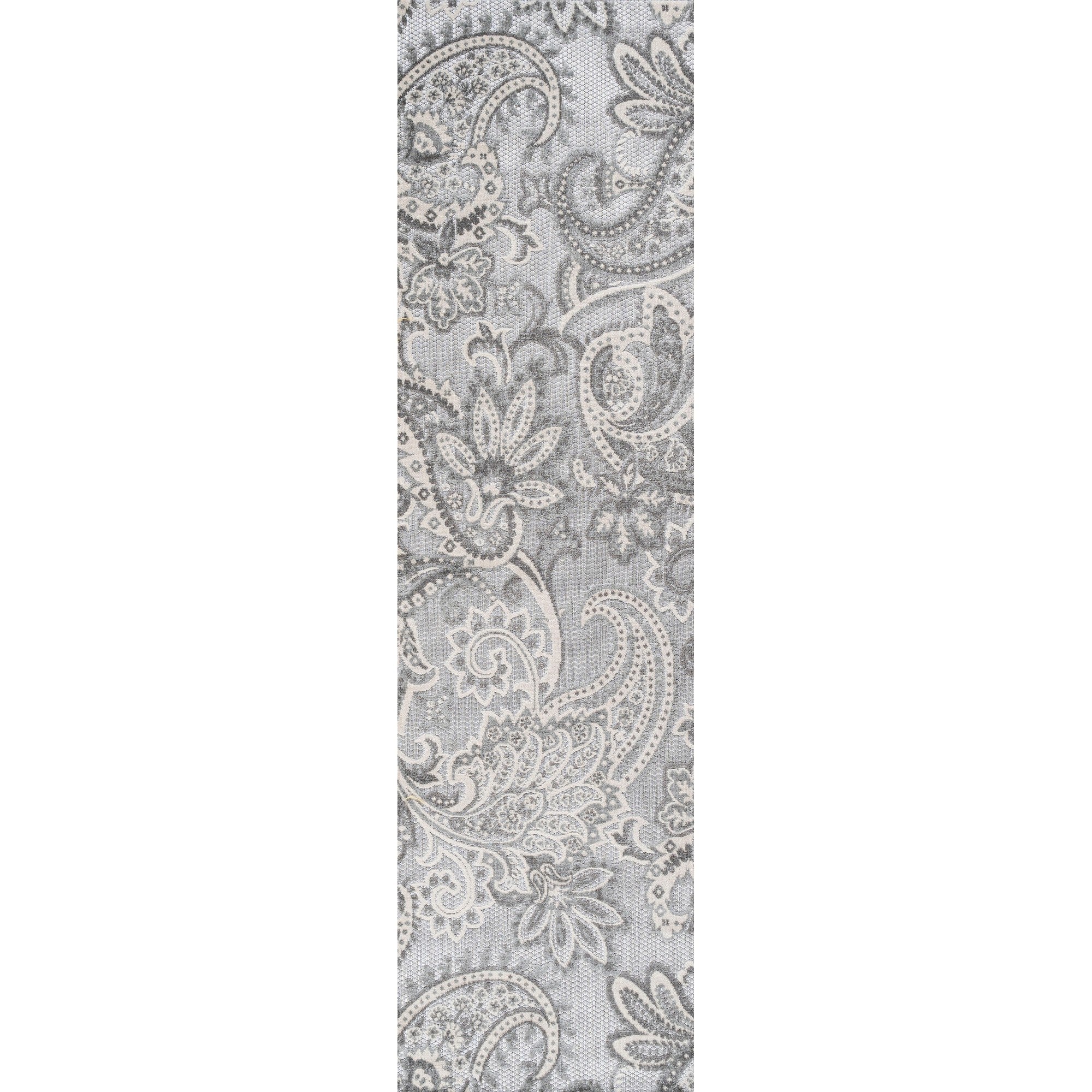 Gordes Paisley High-Low Light Gray/Ivory 2 ft. x 8 ft. Indoor/Outdoor Runner Rug