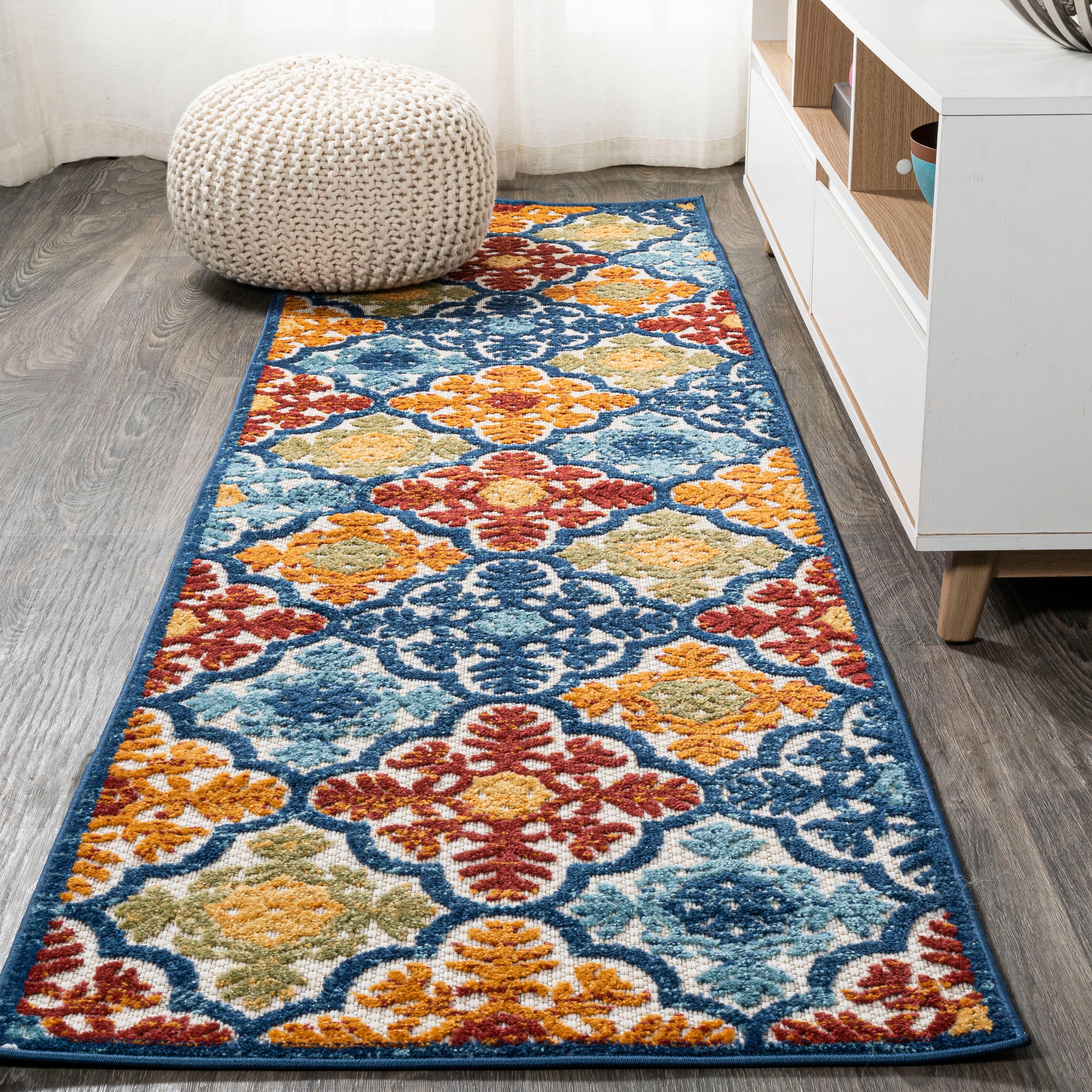 Cassis Ornate Ogee Trellis High-Low Indoor/Outdoor Runner Rug