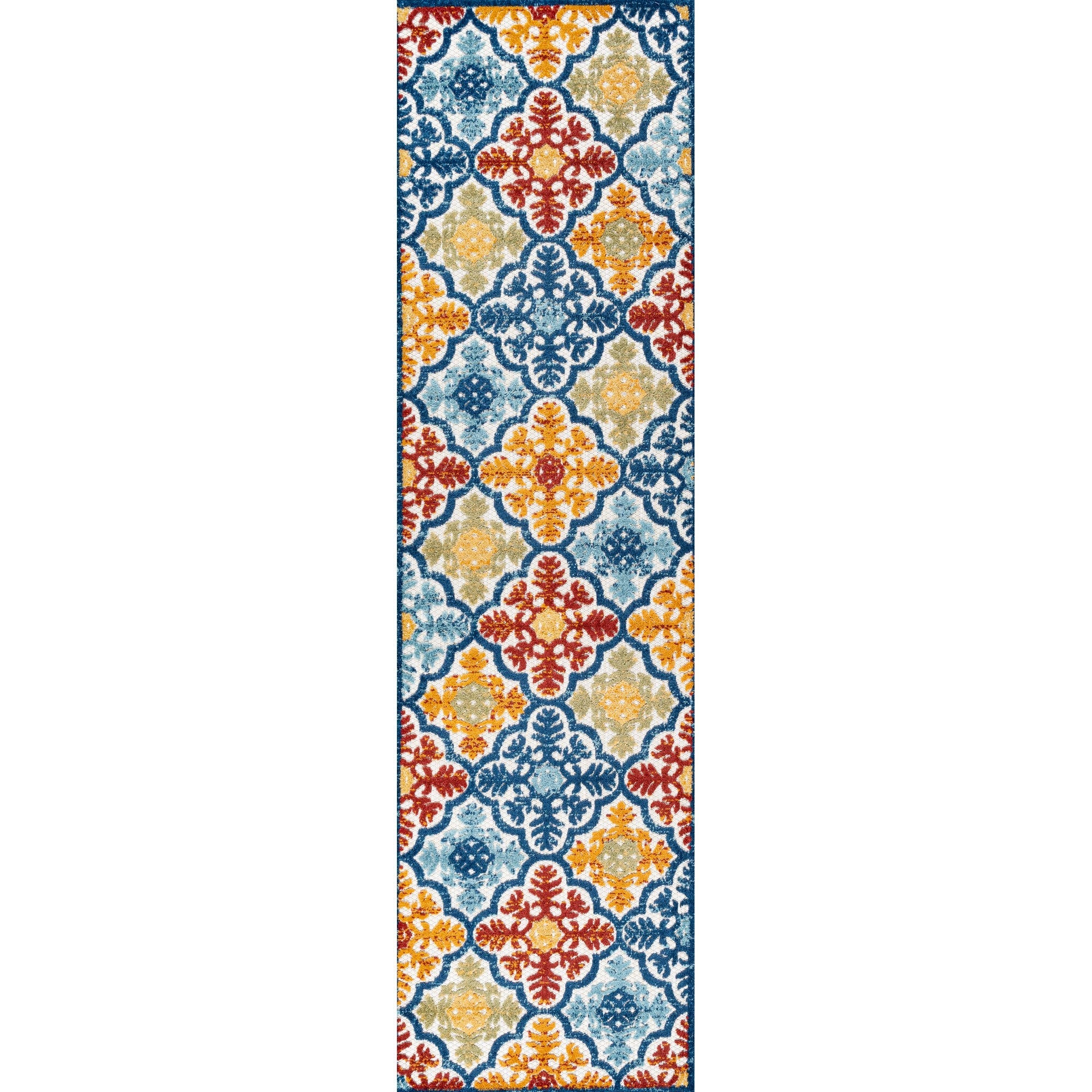 Cassis Ornate Ogee Trellis High-Low Indoor/Outdoor Runner Rug