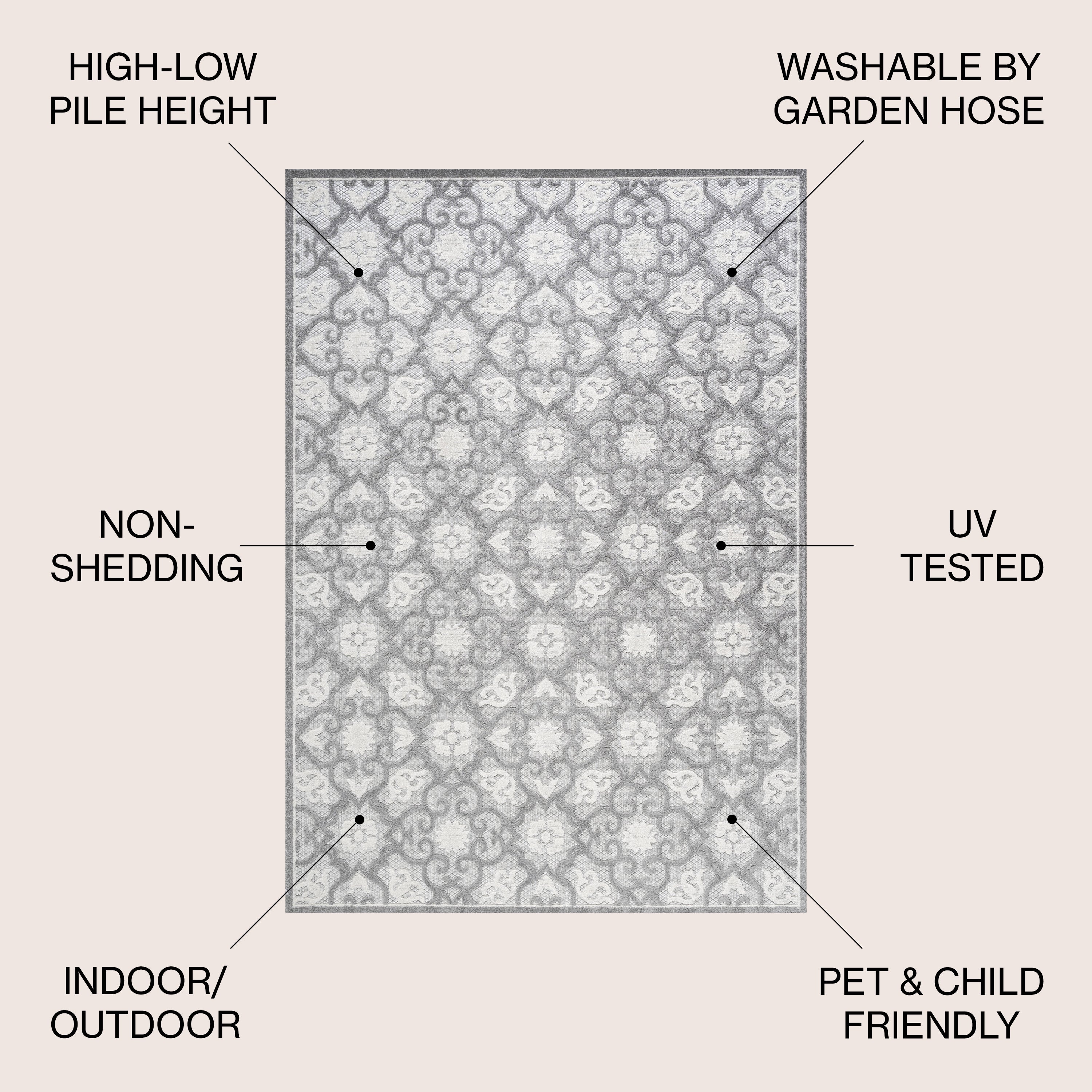 Gallia Tile Trellis High-Low Indoor/Outdoor Area Rug