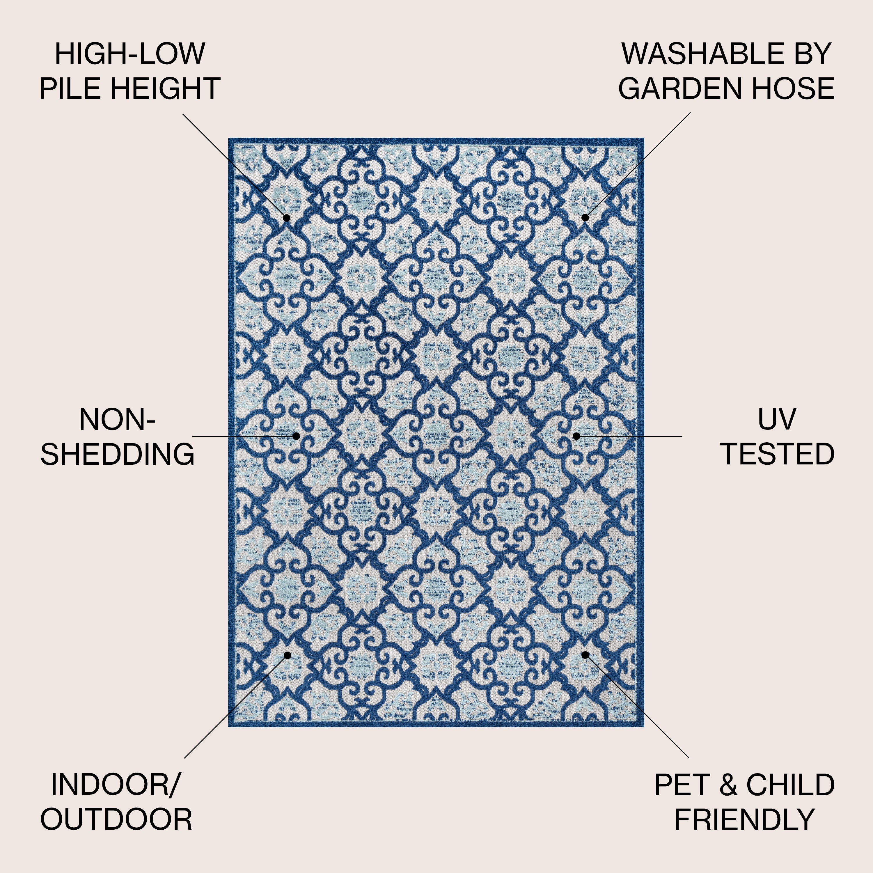 Gallia Tile Trellis High-Low Indoor/Outdoor Area Rug