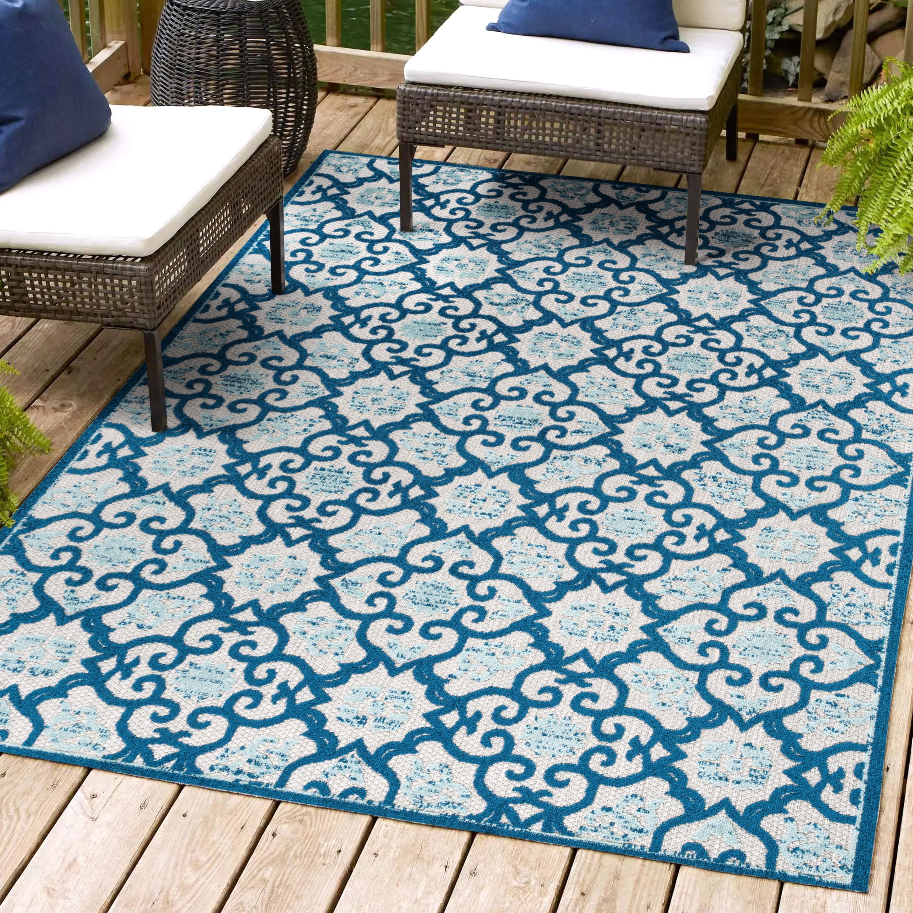 Gallia Tile Trellis High-Low Indoor/Outdoor Area Rug