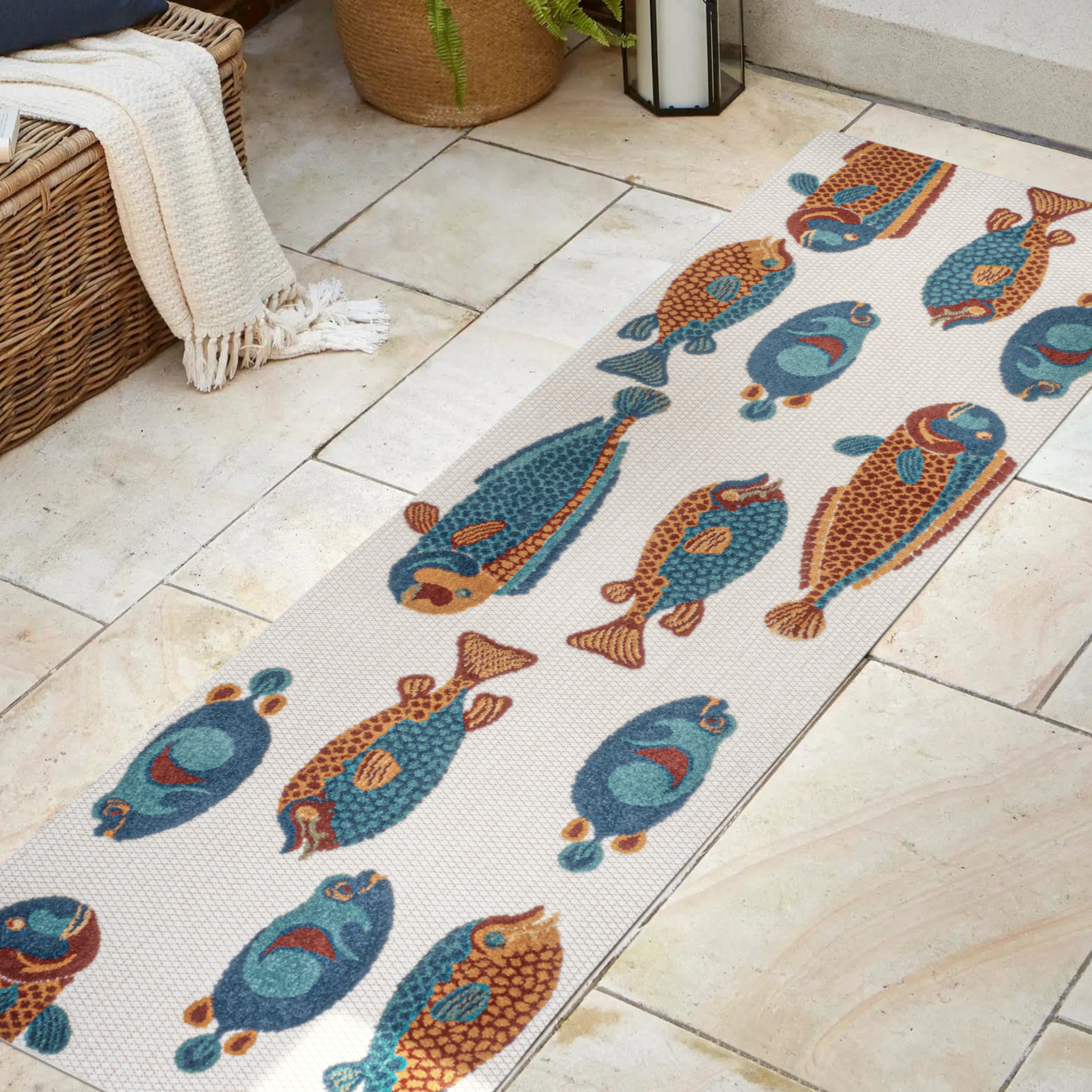 Algarve Modern Fish High-Low Indoor/Outdoor Runner Rug