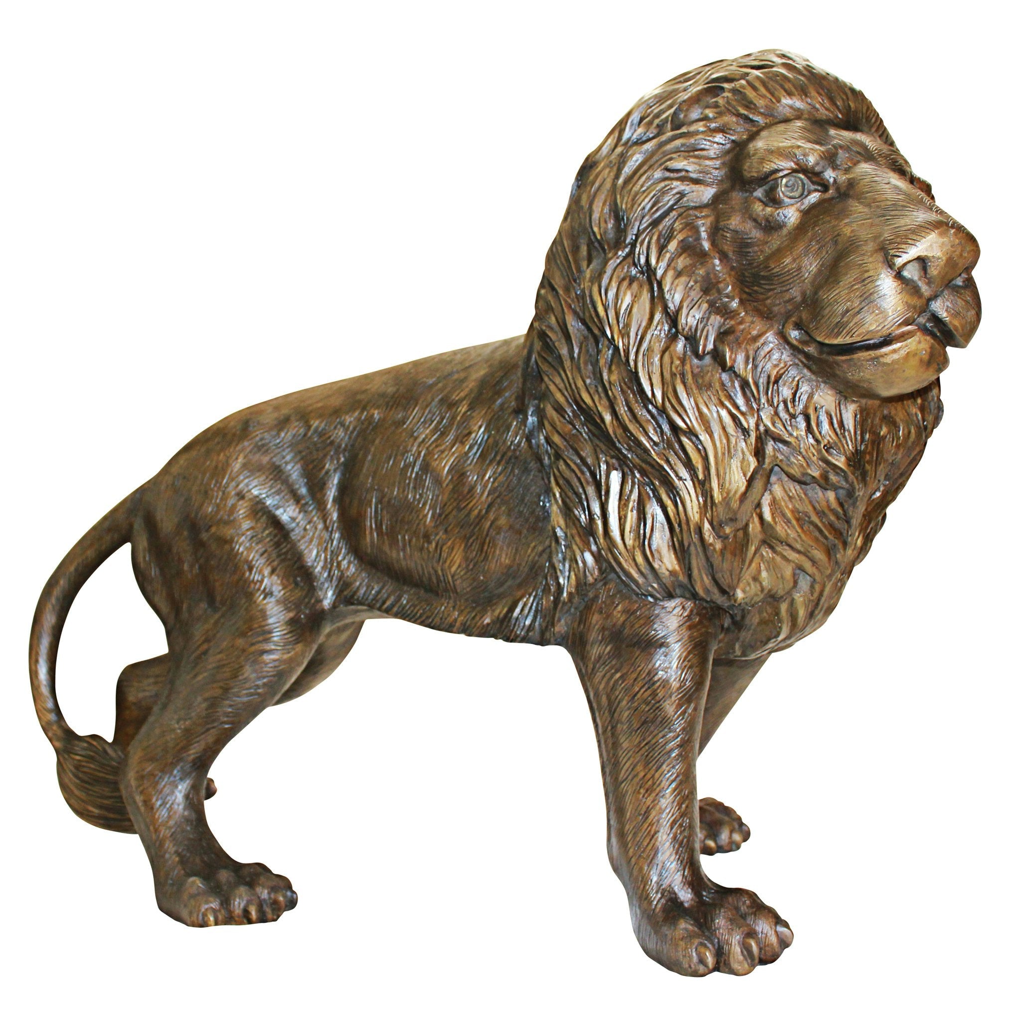 Guardian Lion Cast Bronze Garden Statue: Right Foot Forward