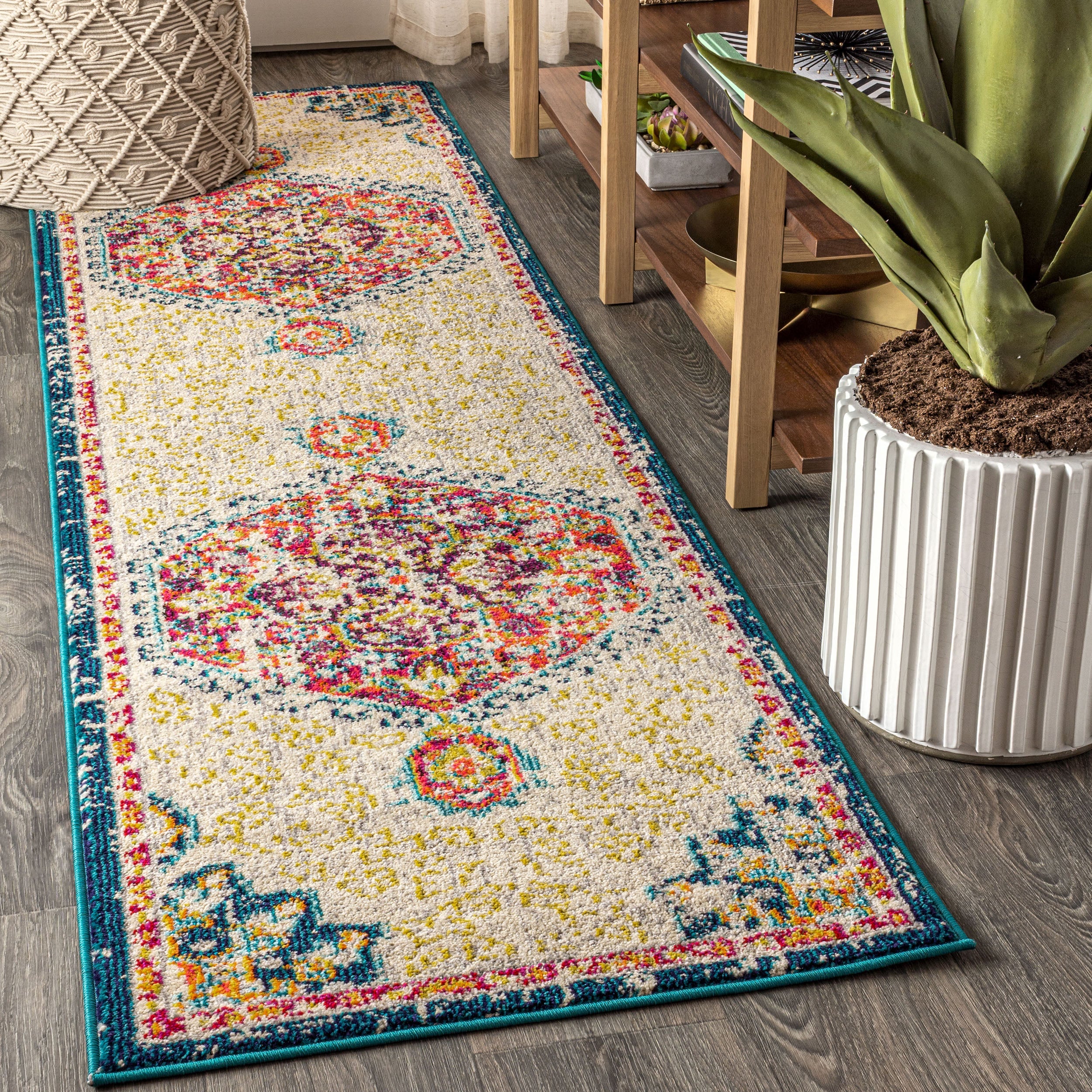 Cream Bohemian FLAIR Boho Vintage Medallion Runner Rug