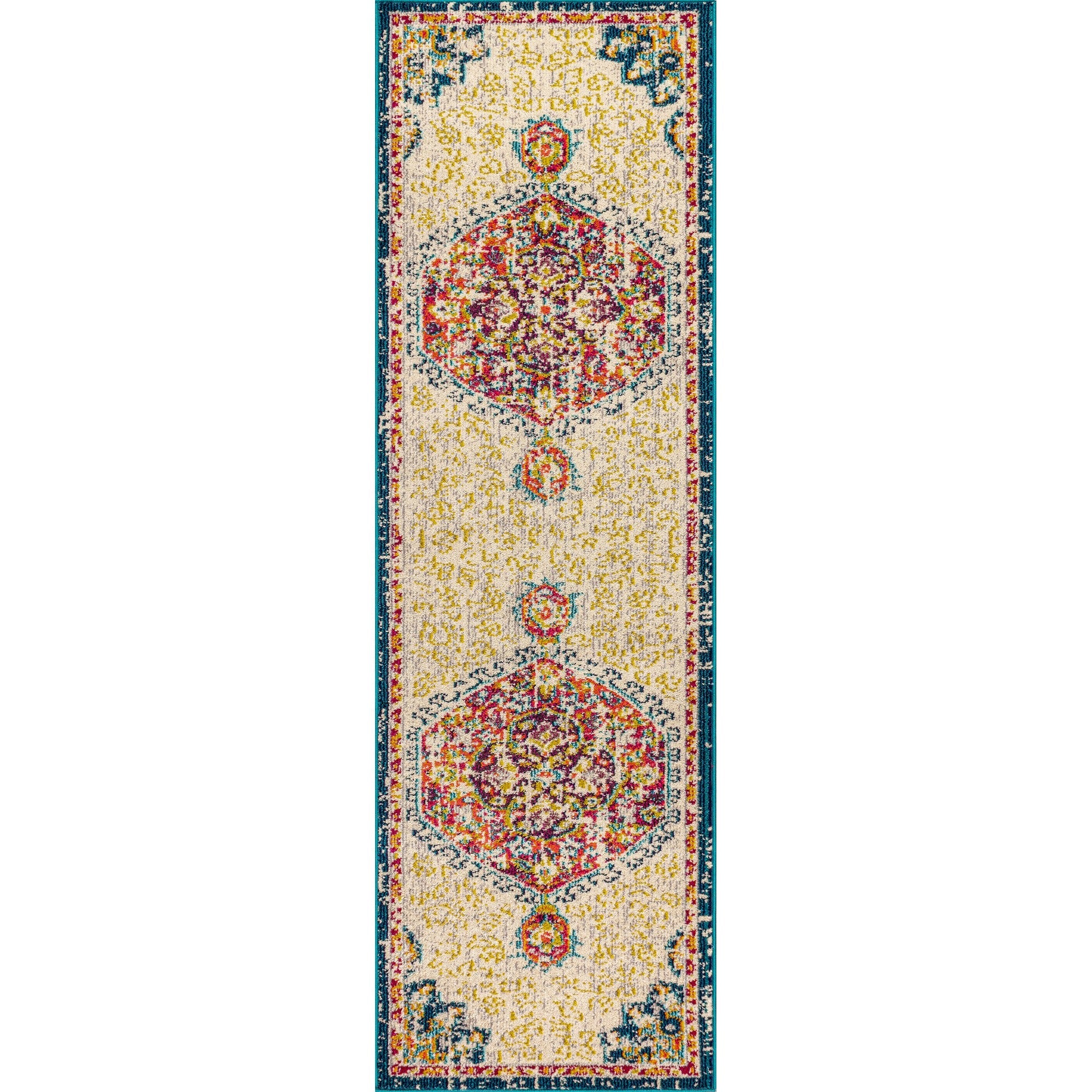 Cream Bohemian FLAIR Boho Vintage Medallion Runner Rug